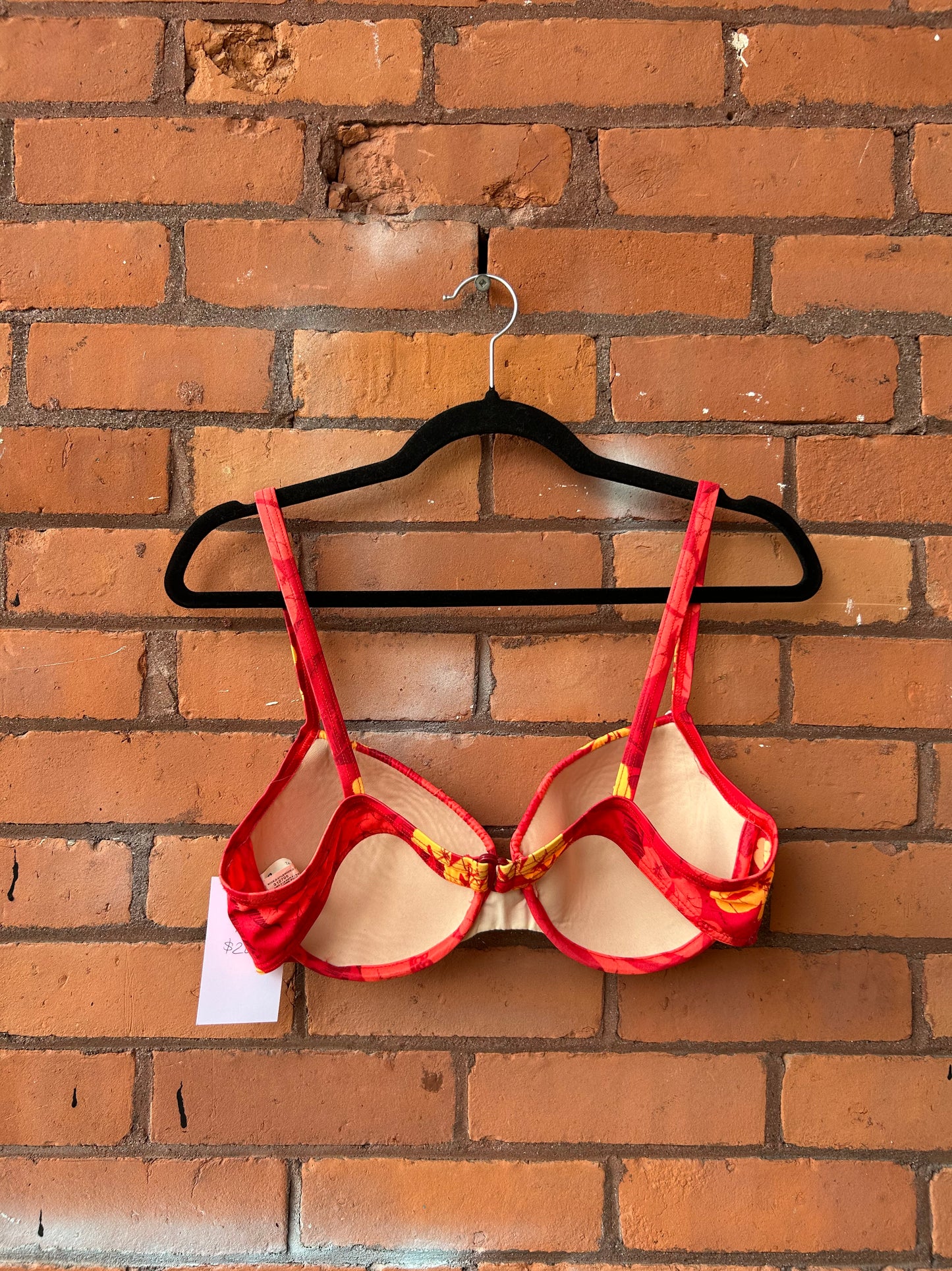 90’s Vintage Red & Yellow Hawaiian Floral Swim Bra / Size L
