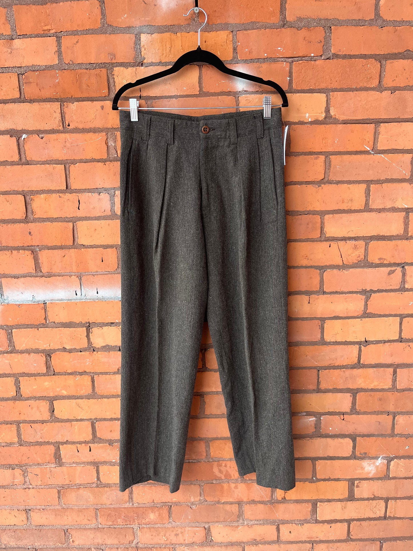 90’s Vintage Taupe Pleated Wool Trousers / 30 Waist