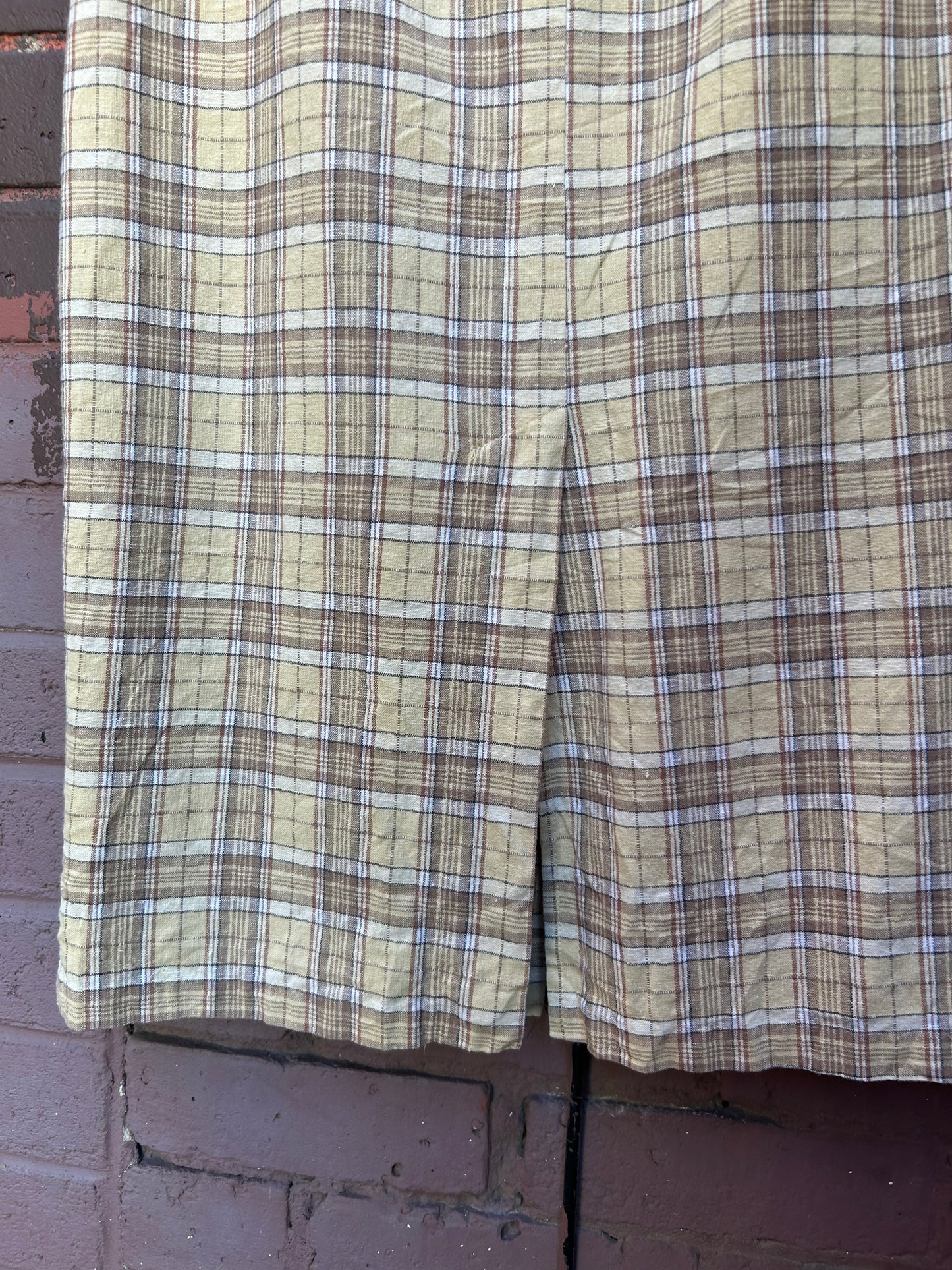 80’s Vintage Plaid Linen Button Down Skirt / 28 Waist