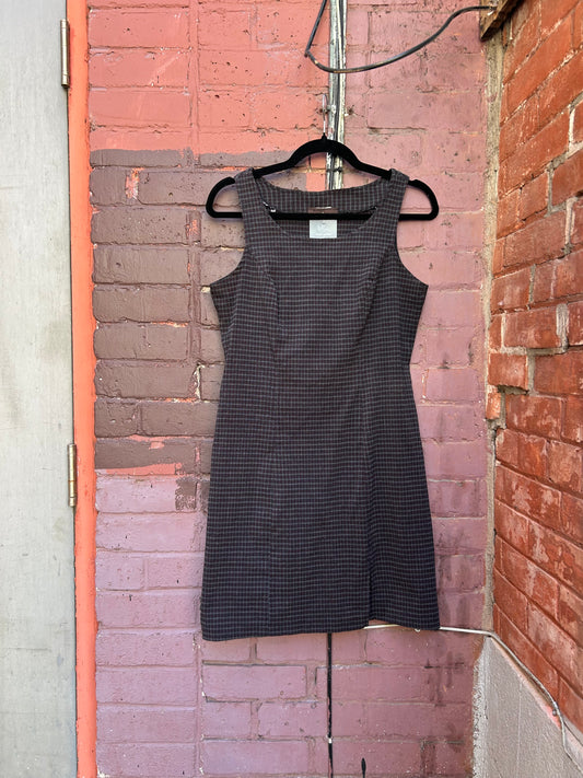 90’s Vintage Micro Plaid Slit Mini Dress / Size 8