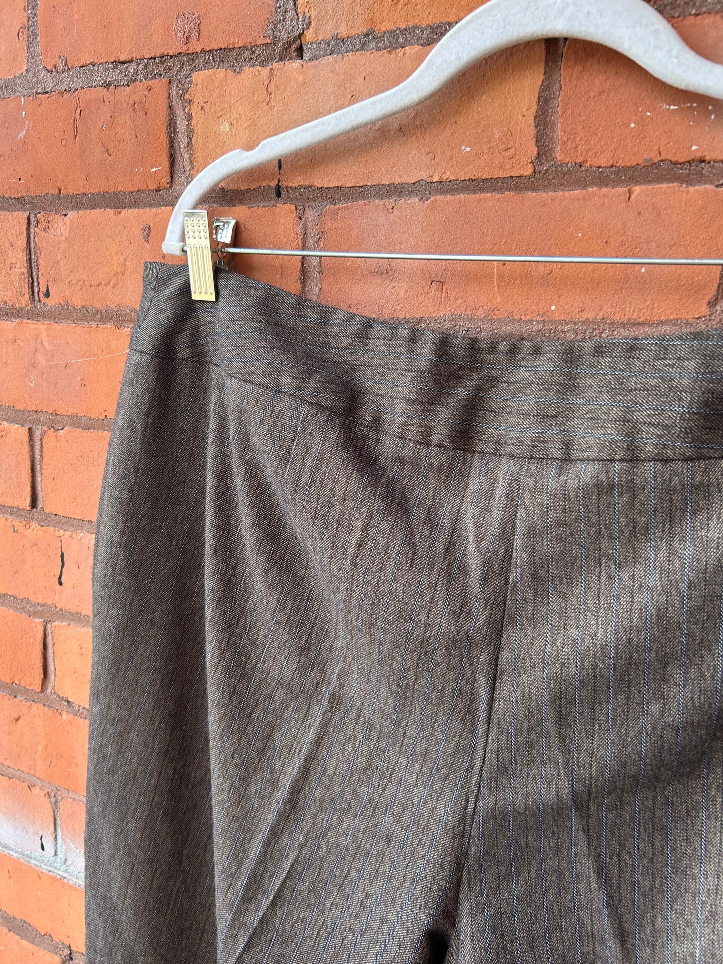 Y2K Vintage Brown Pinstripe Mid Rise Straight Leg Trousers / 40 Waist
