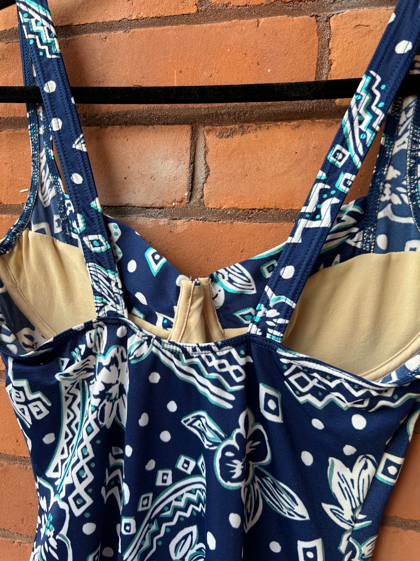 90’s Vintage Blue Floral Swim Suit / Size L