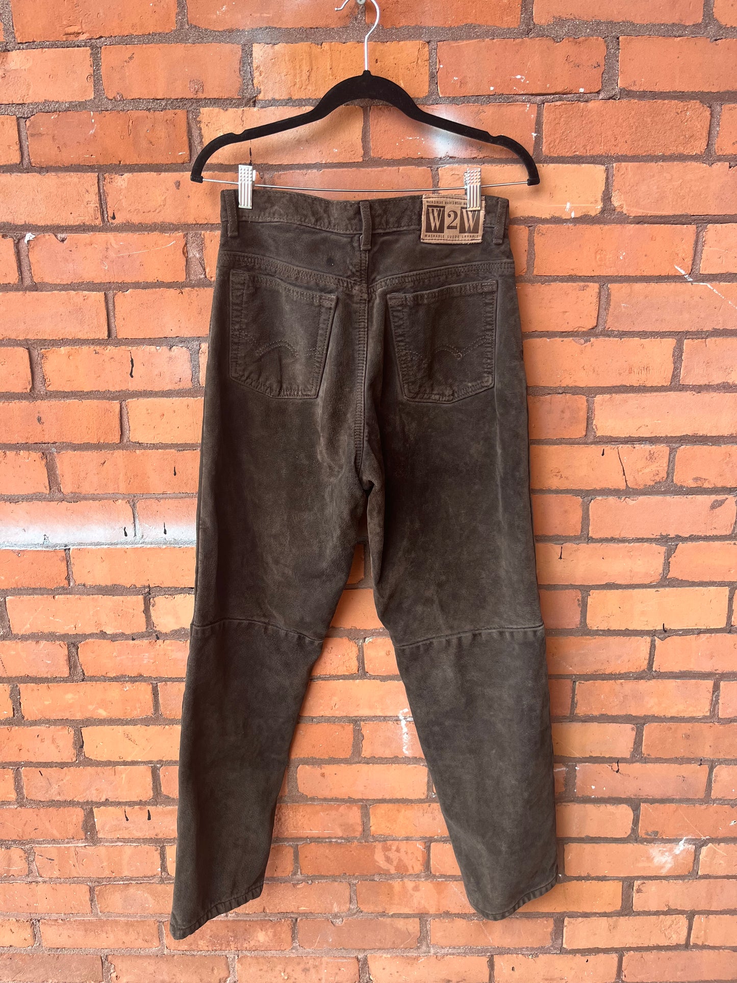 90’s Vintage Brown Suede Straight Leg Pants / 30 Waist
