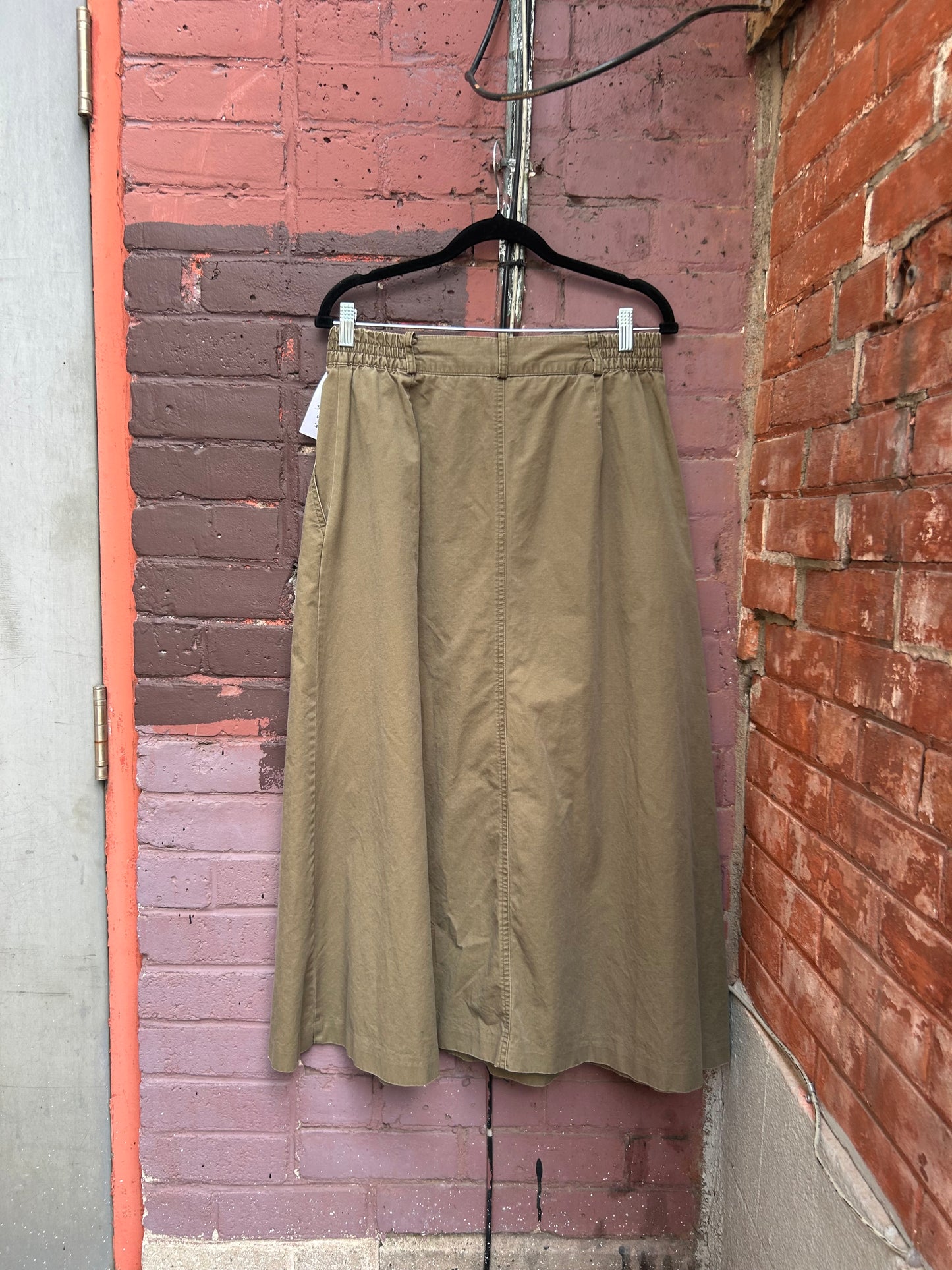 90's Vintage Army Green Cotton Maxi Skirt / 30-32 Waist