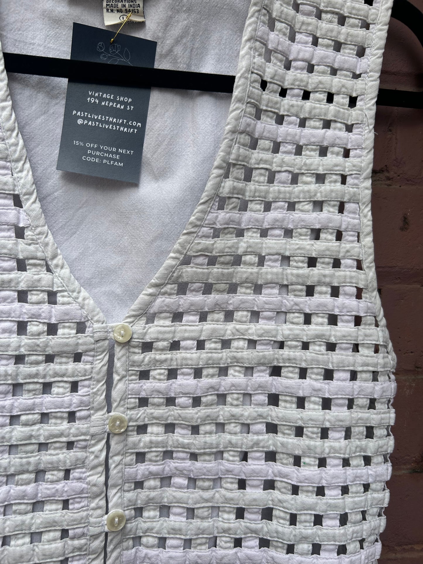 90’s Vintage Faded Pastel & White Cotton Lattice Vest / Size L