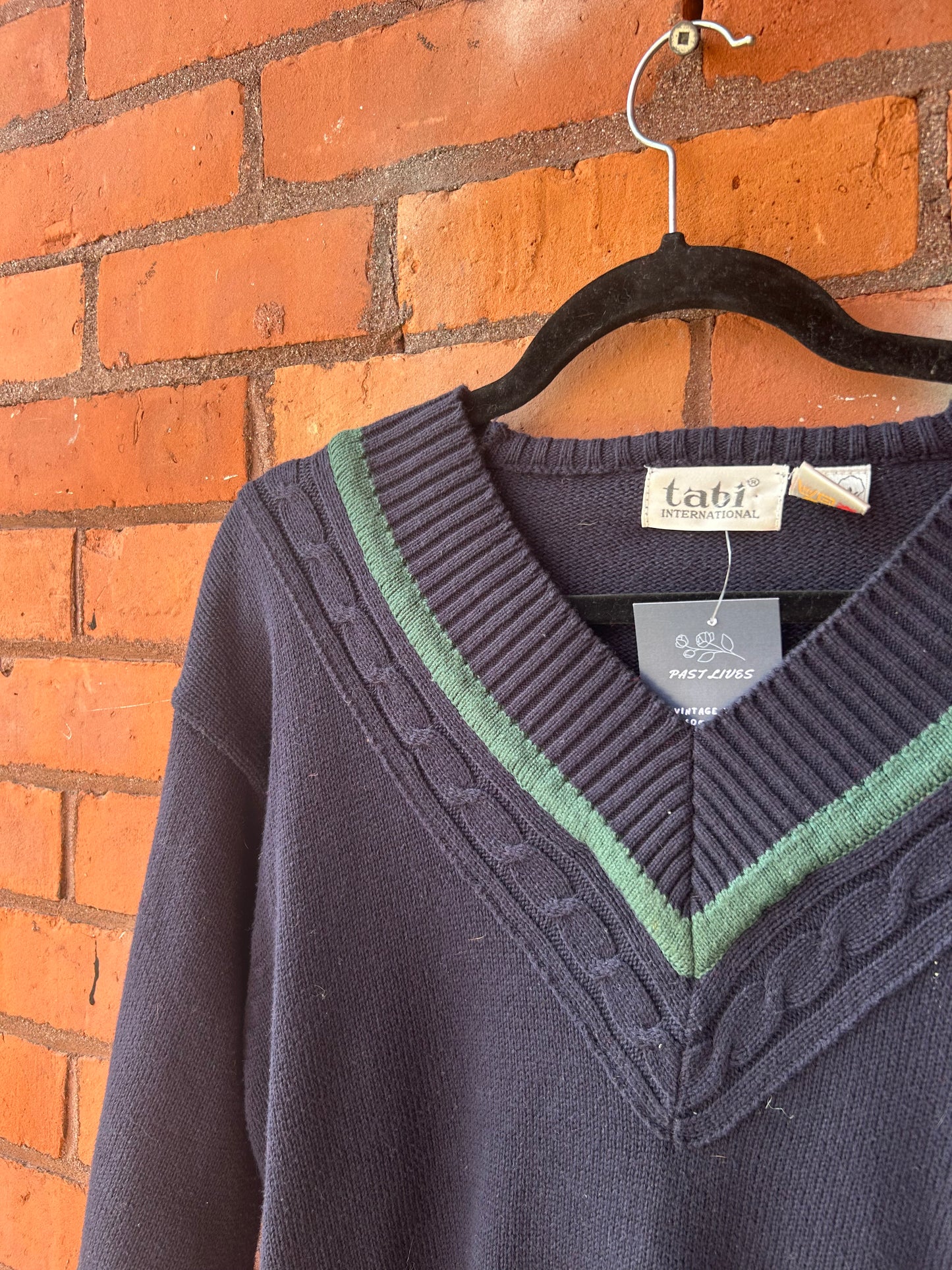 90’s Vintage Navy & Green Cotton Tennis Sweater / Size S