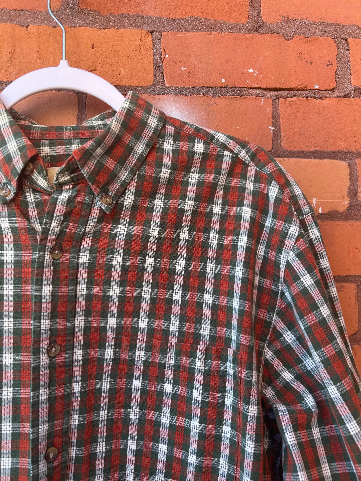 90’s Vintage Orange & Green Plaid Cotton Button Down Shirt / Size M-L