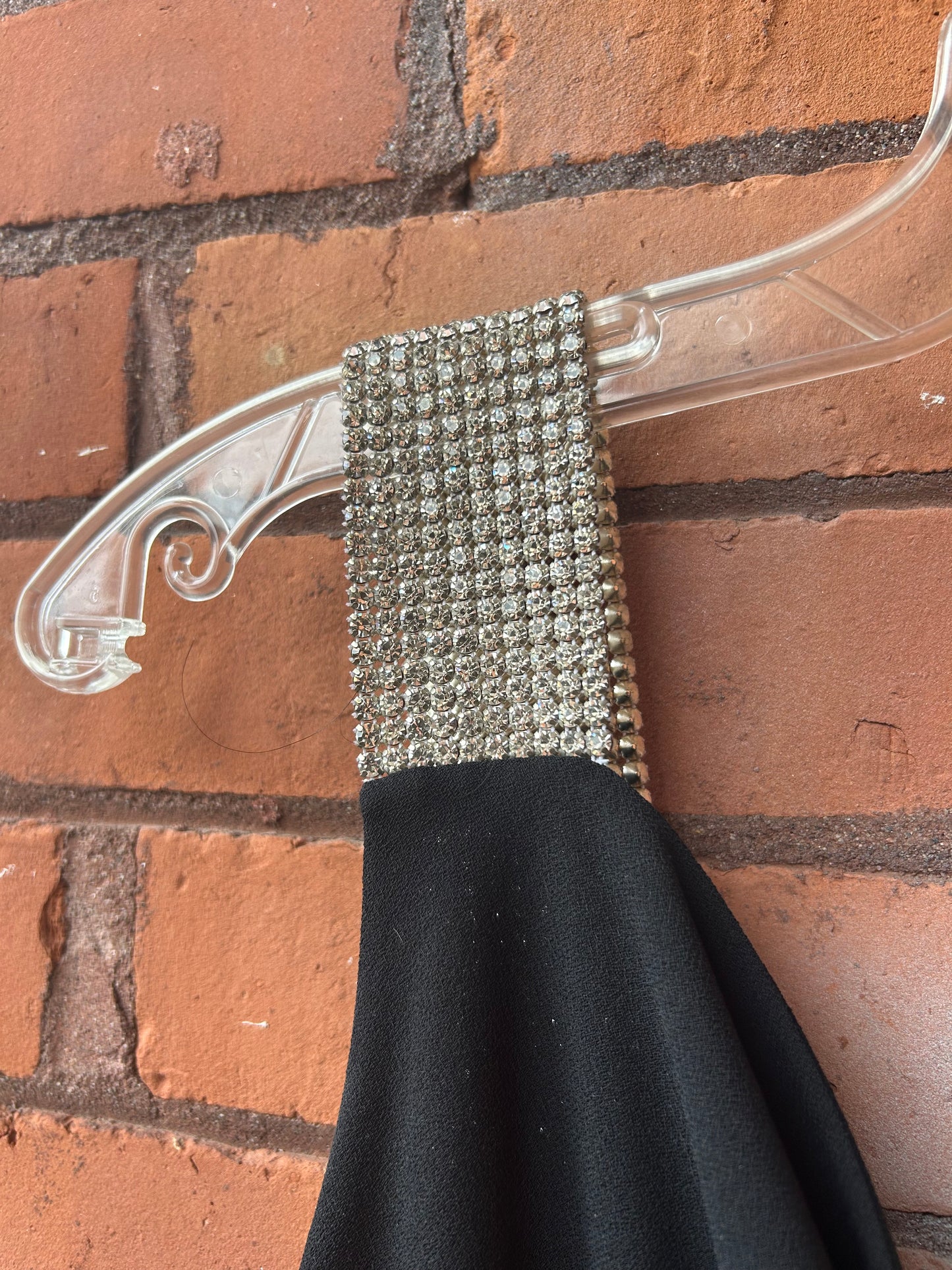 90’s Vintage Holt Renfrew Black Rhinestone Strap Mini Dress / Size 10-12