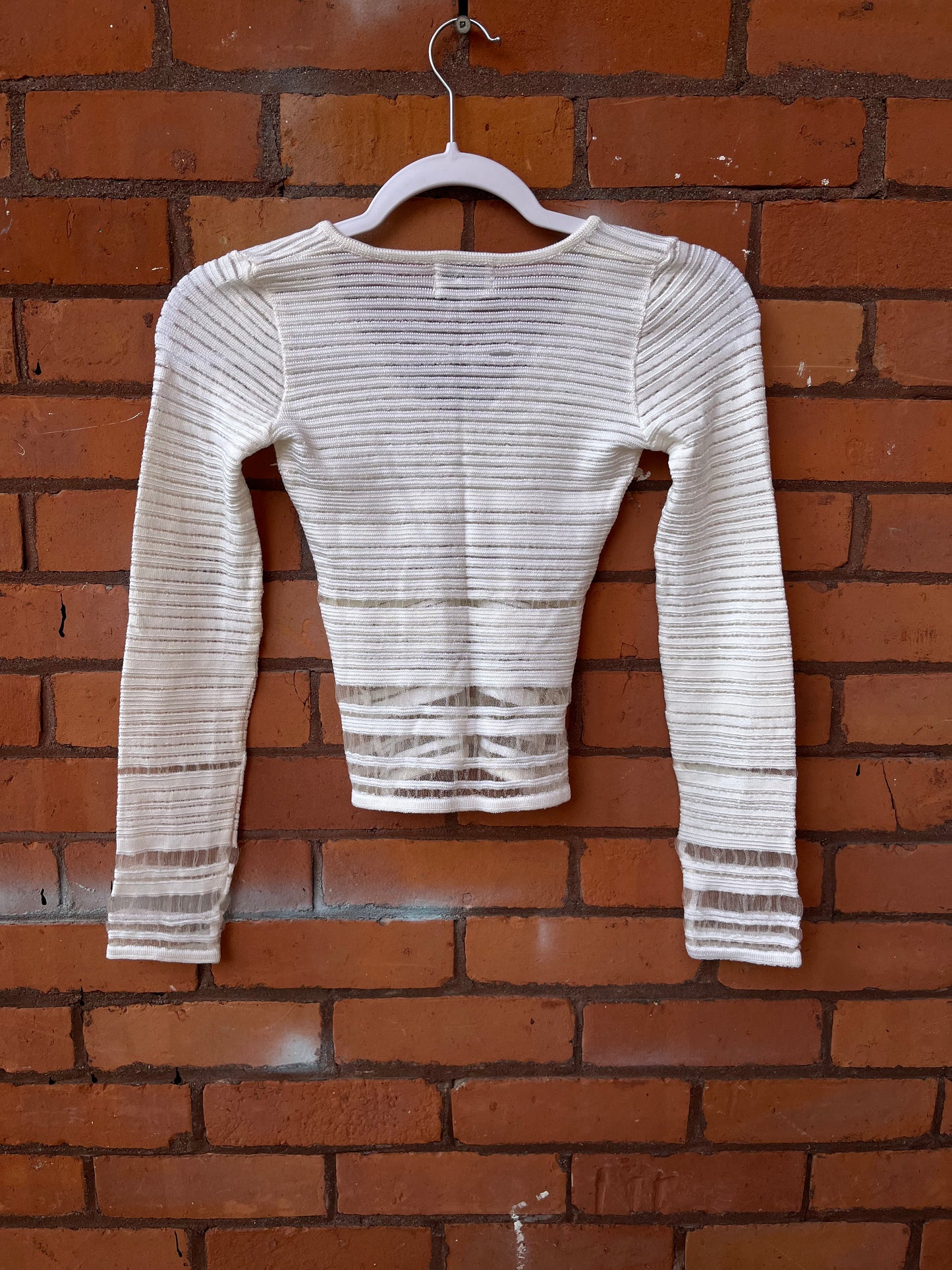 90’s Vintage Morgan De Toi White Sheer Striped Longsleeve Top / Size XS