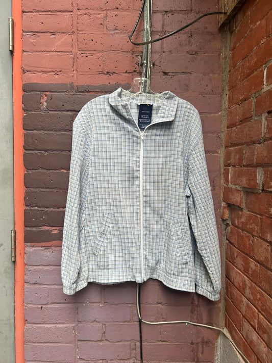 Y2K Vintage Blue & Beige Cotton Bomber Jacket / Size XL