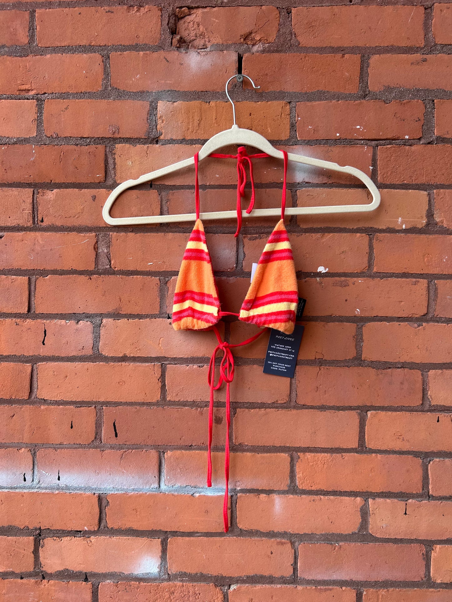 Y2K Vintage Tommy Hilfiger Striped Terry Cloth Triangle Bikini Top / Size L