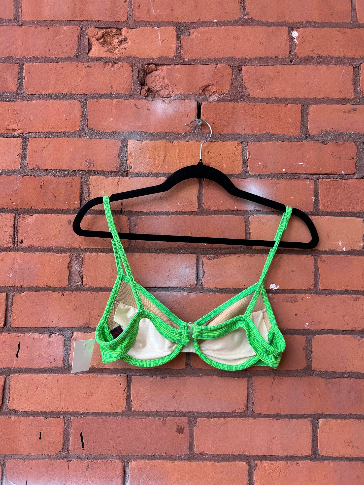 90’s Vintage Lime Green Plaid Swim Bra / Size M