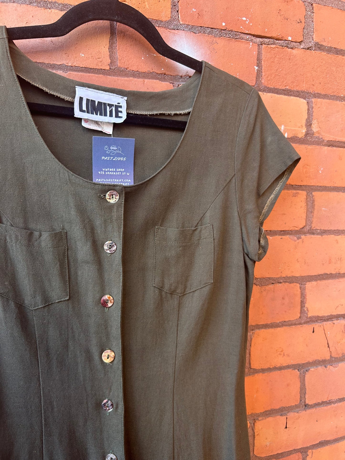 90’s Vintage Olive Linen Blend Button Down Tshirt Dress / Size 10