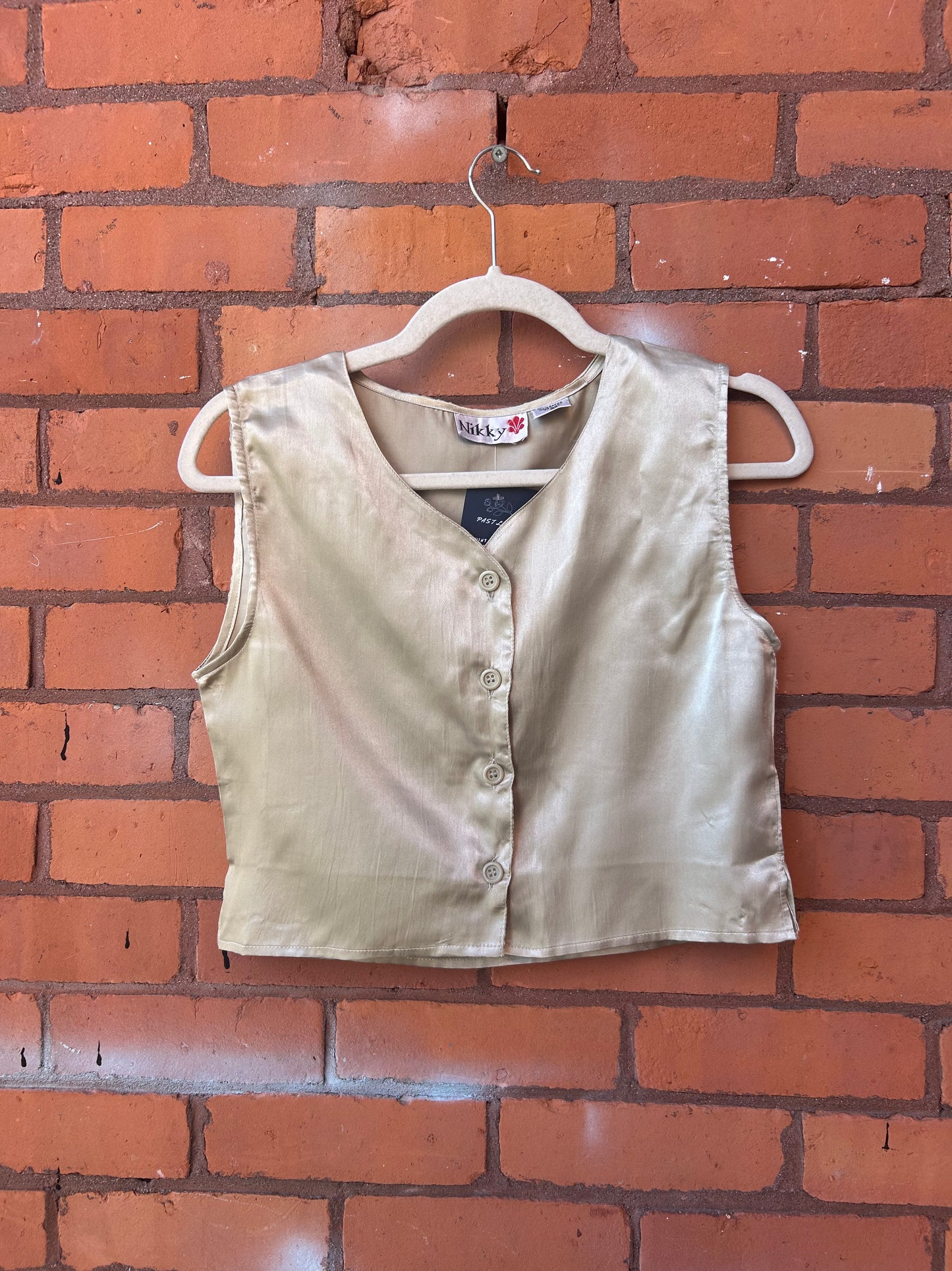 90’s Vintage Beige Satin Vest Top / Size XS - S