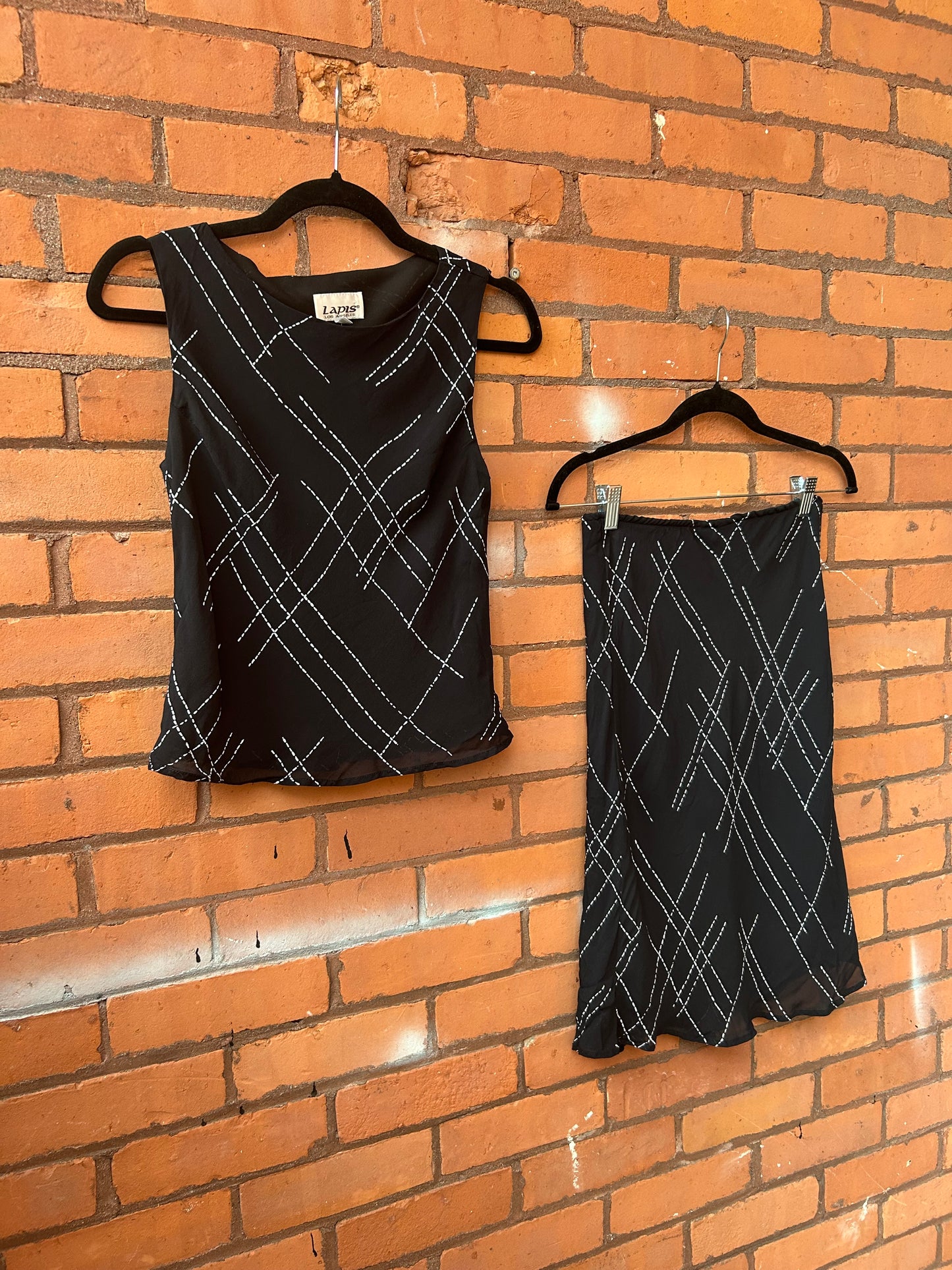 90’s Vintage Black & White High Neck Tank & Midi Skirt Set / Size 2-4