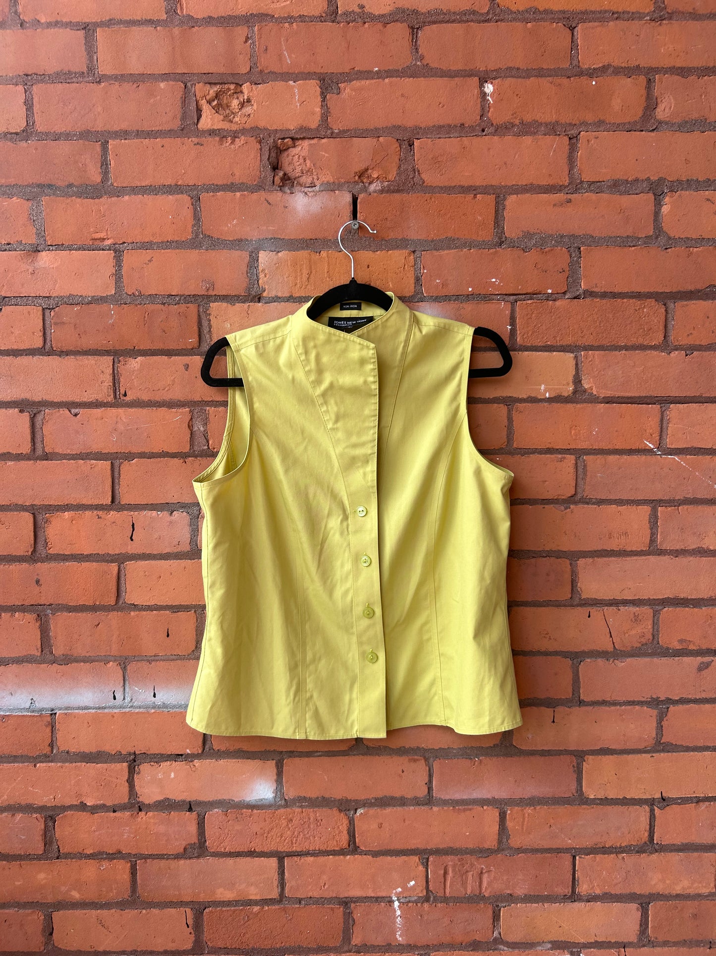 Y2K Vintage Chartreuse Sleeveless Button Down Blouse / Size L