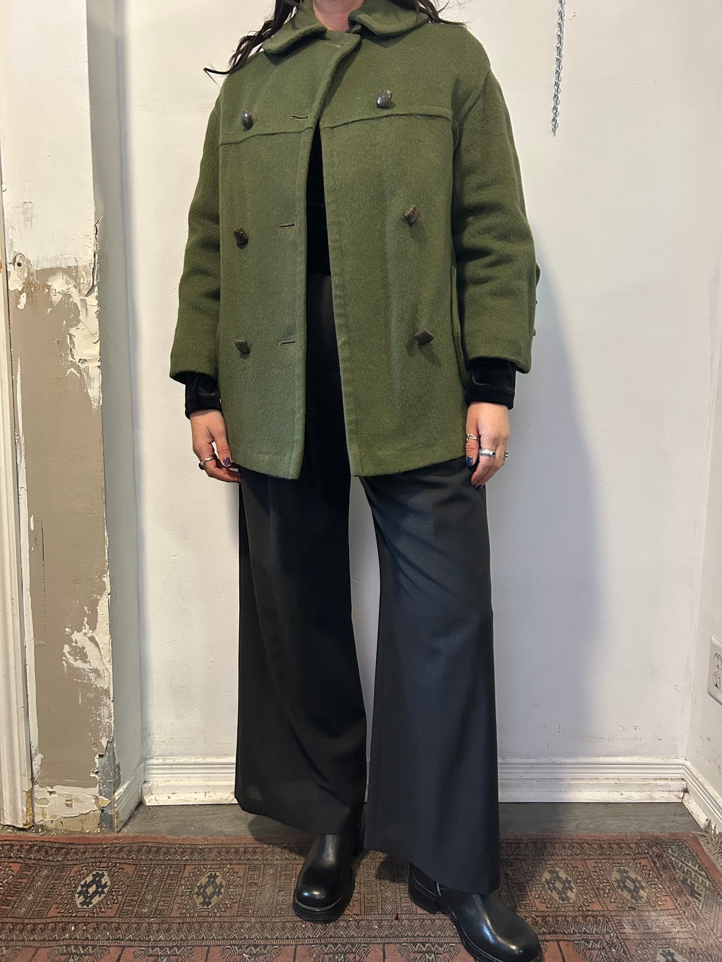 60’s Vintage Green Wool Pea Coat / Size M