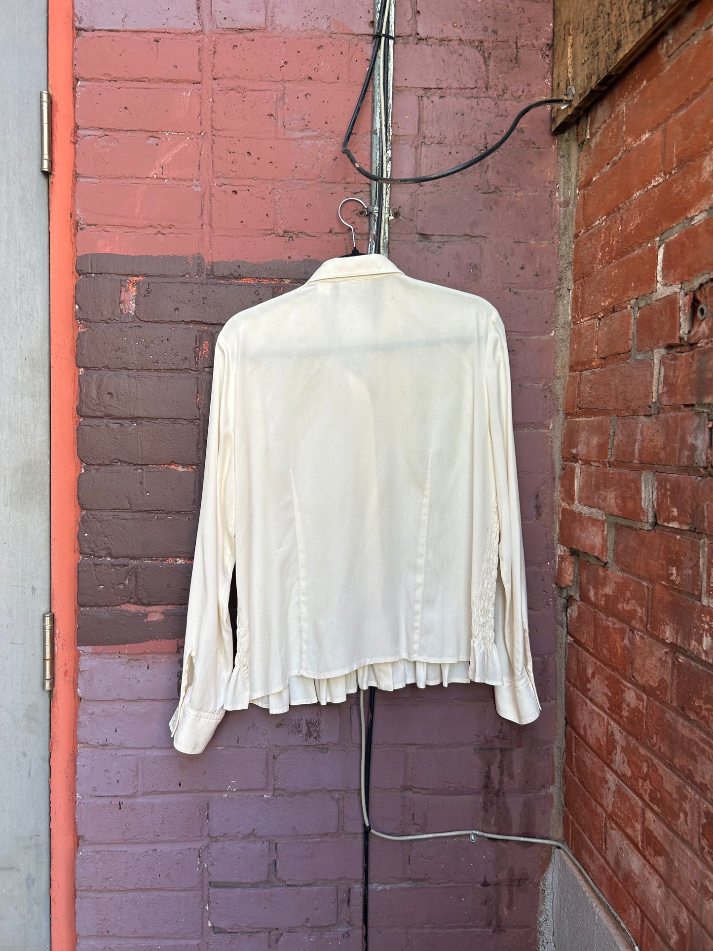 Y2K Vintage Cream Silk Ruched Button Down Blouse / Size L