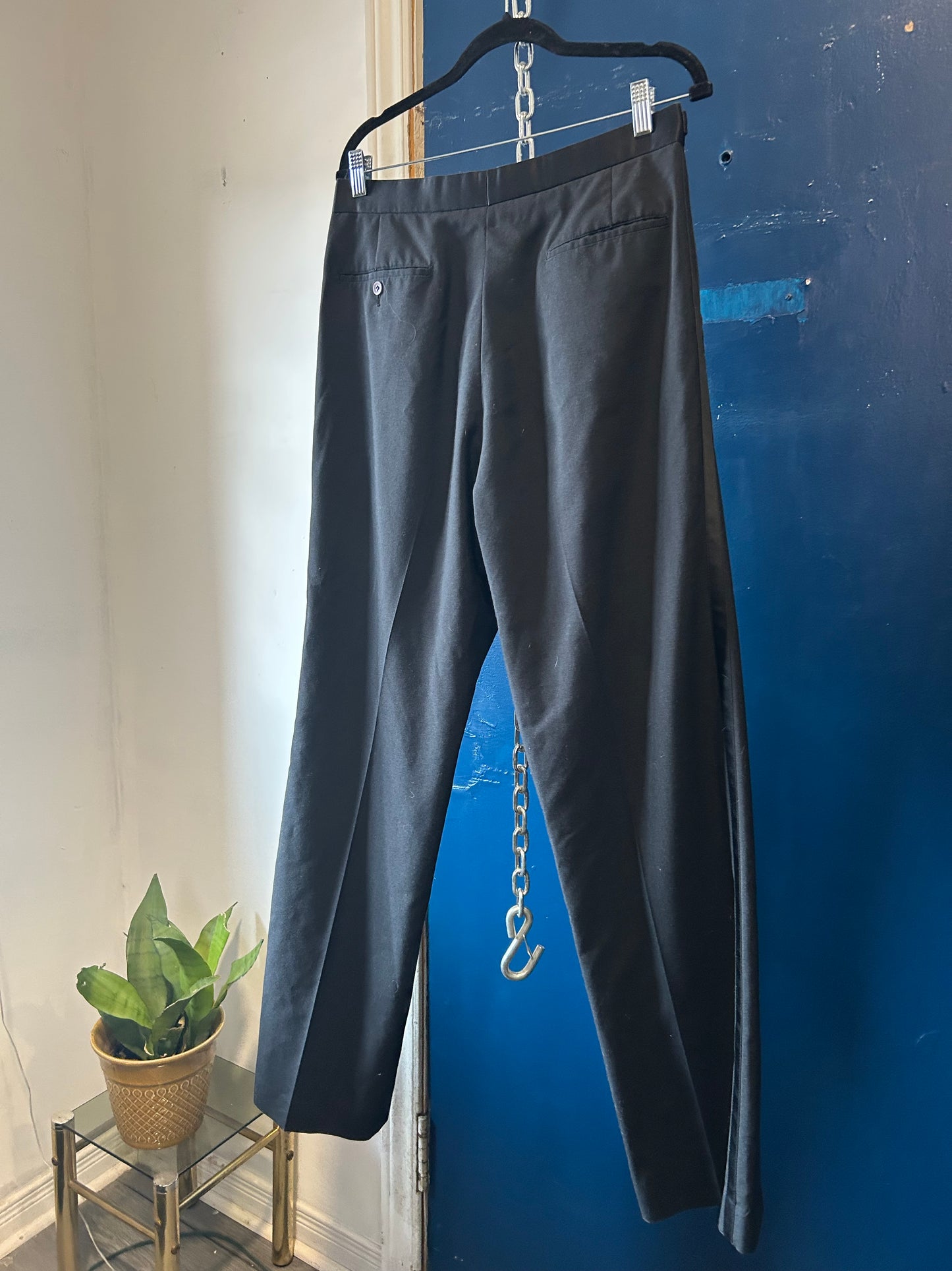 90’s Vintage Black Adjustable Buckle Waist Trousers / 32-36 Waist