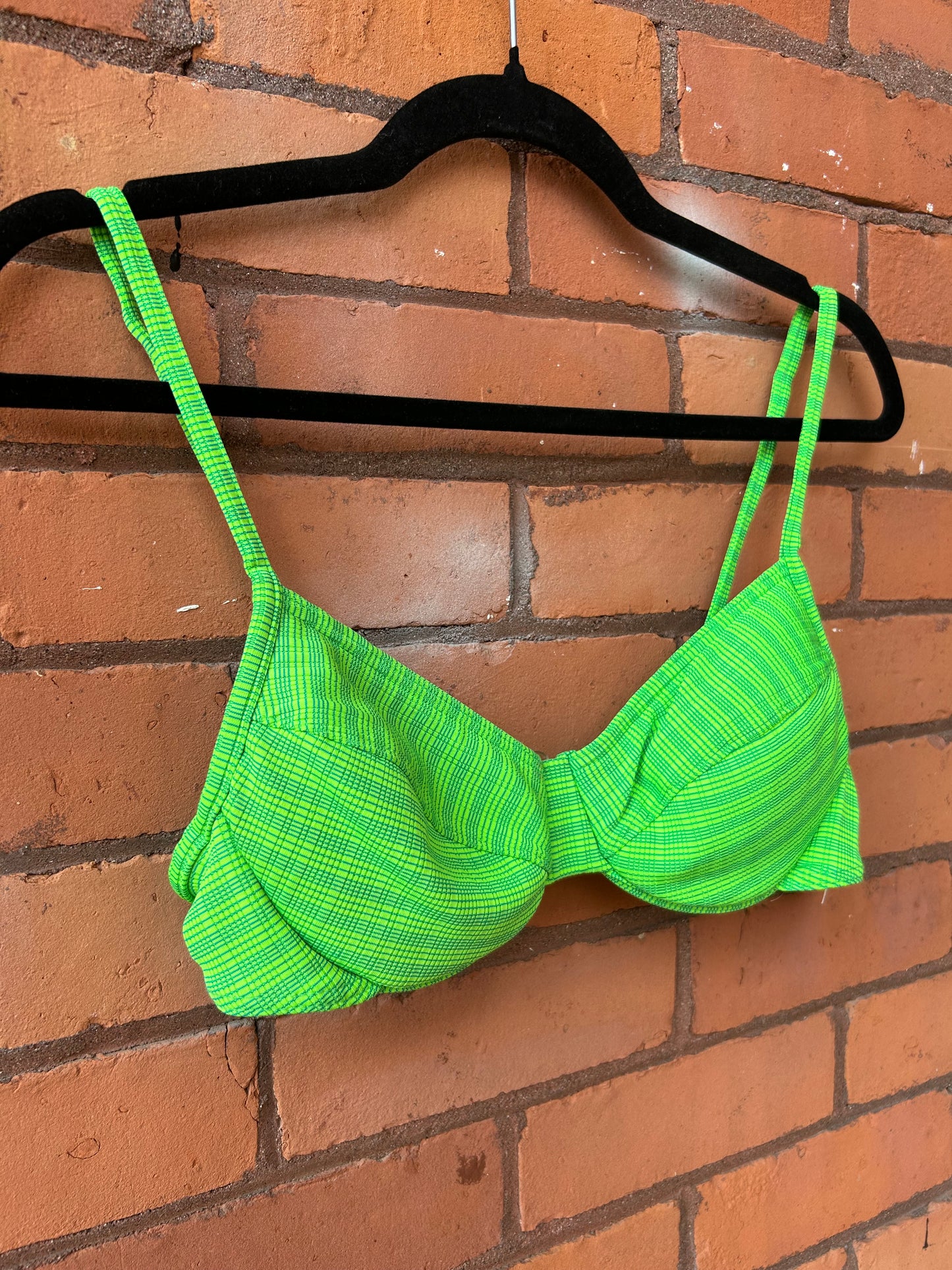 90’s Vintage Lime Green Plaid Swim Bra / Size M