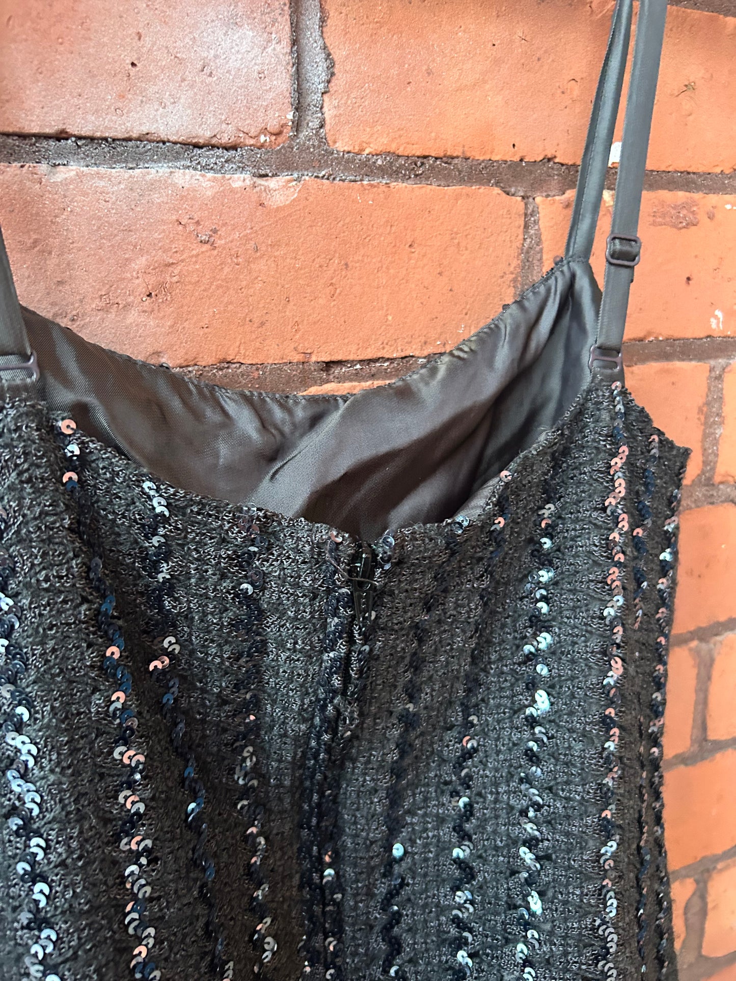 90’s Vintage Grey Sequin Cropped Square Neck Tank Top / Size M-L