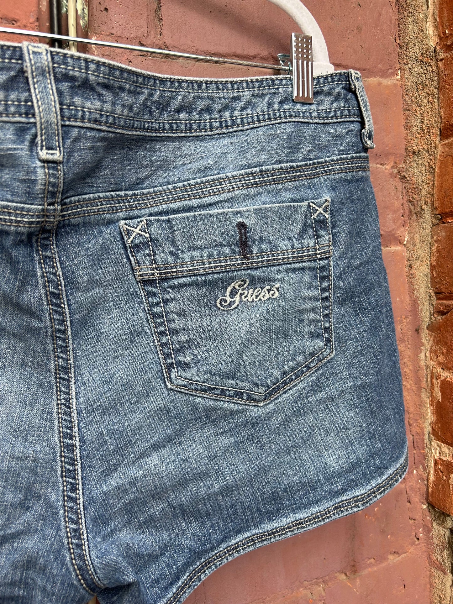 90’s Vintage Guess Low Rise Denim Mini Shorts / 38 Waist
