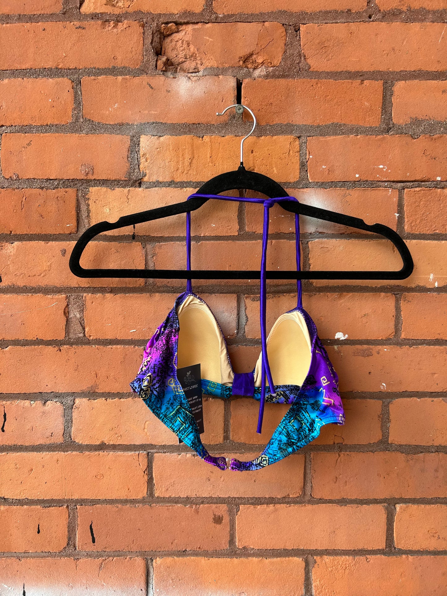 90’s Vintage Purple & Blue Abstract Halter Swim Top / Size S