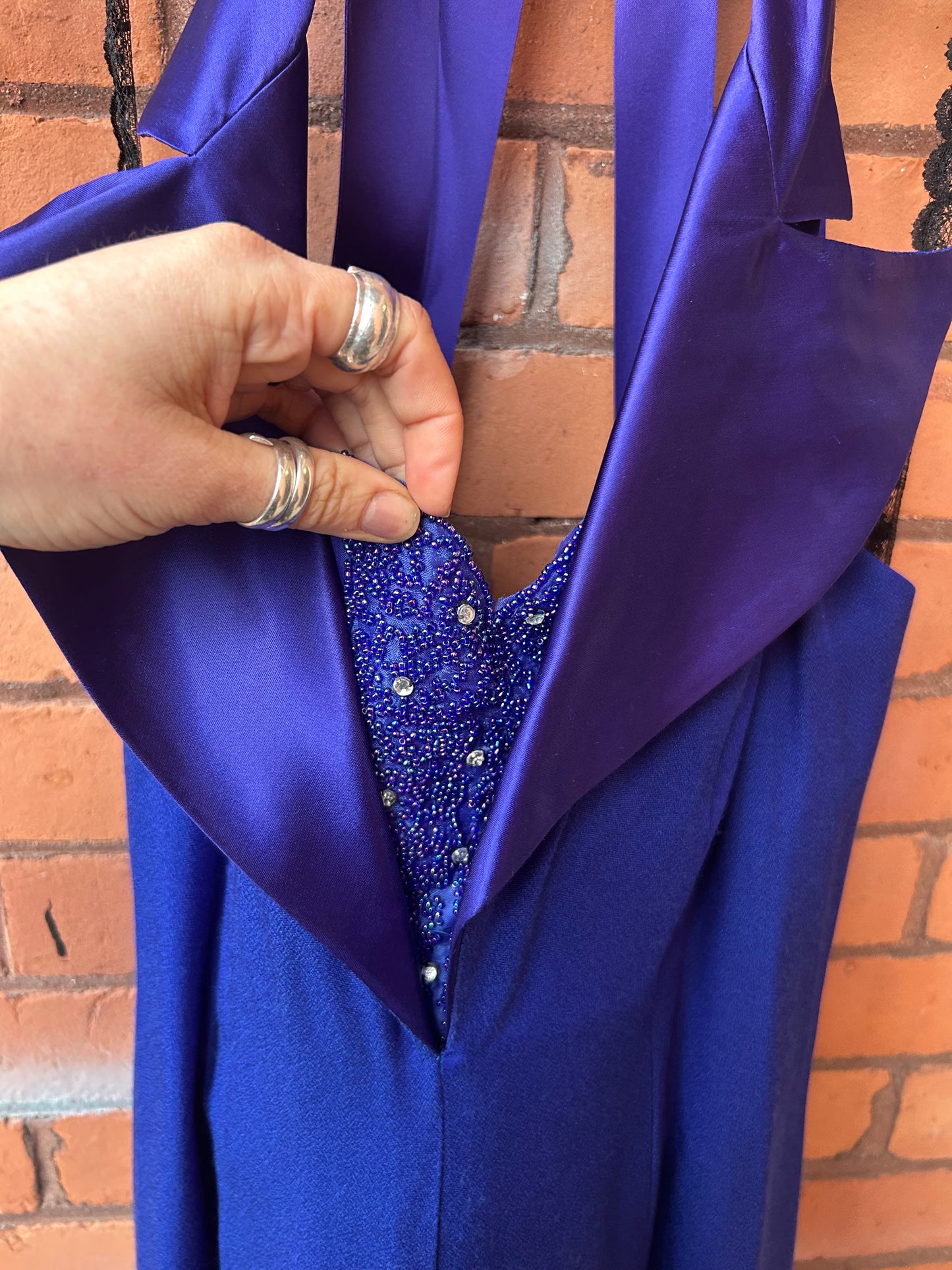 90’s Vintage Indigo & Purple Beaded & Collared Dress / Size 4-6
