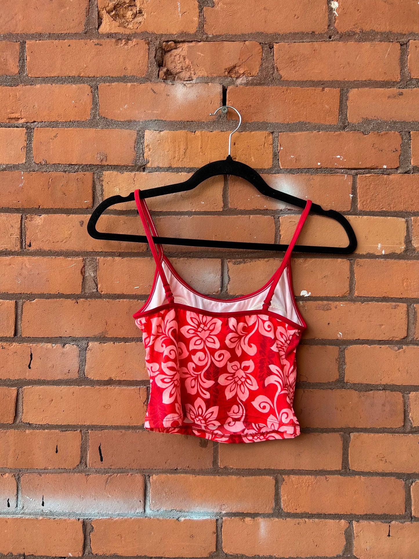90’s Vintage Pink & Red Floral Swim Tank Top / Size XS