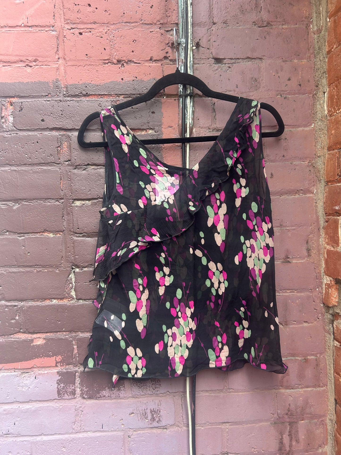 Y2K Vintage Club Monaco Sheer Silk Ruffle Tank / Size M