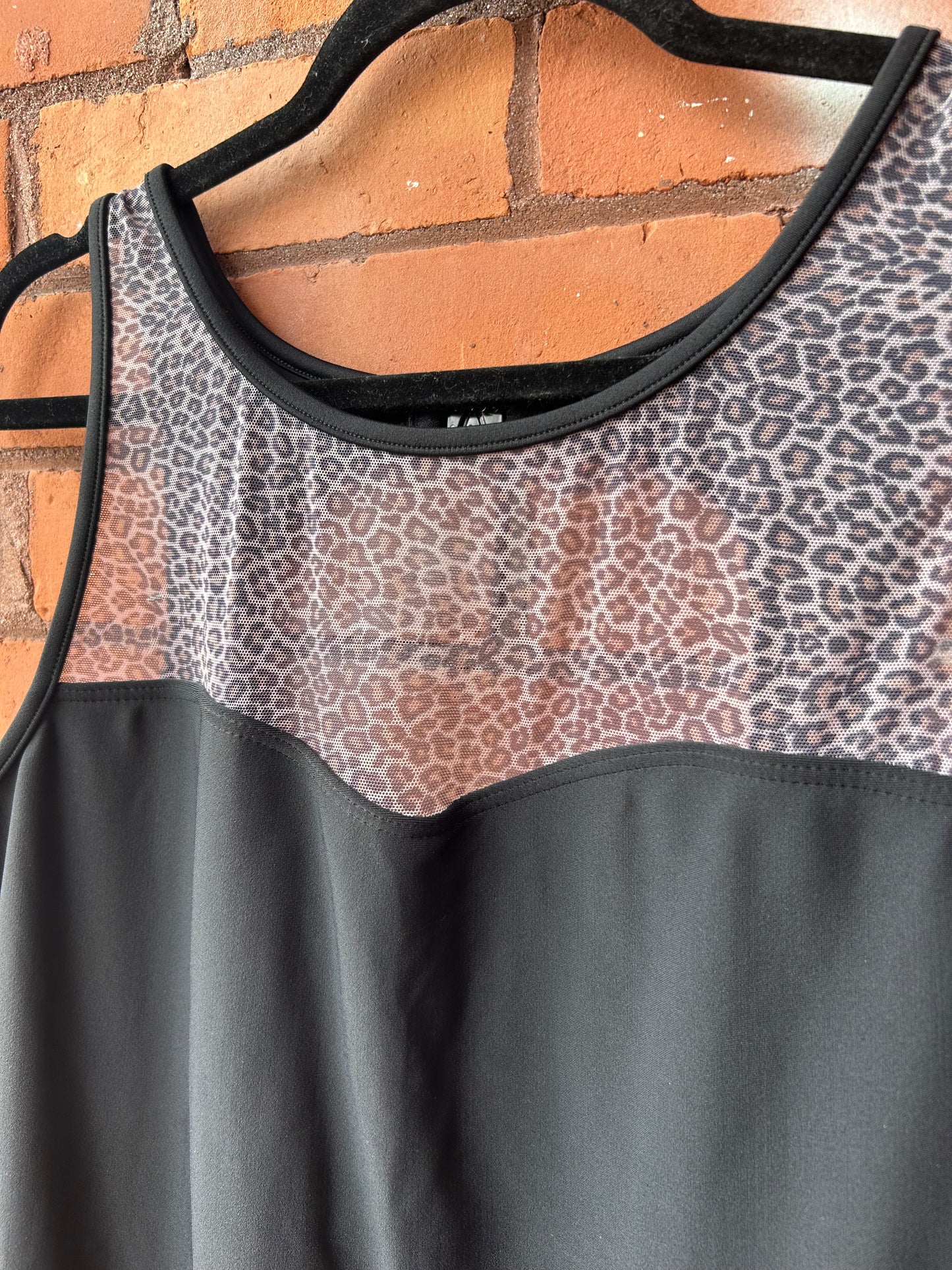 90’s Vintage Black Leopard Print Swim Suit / Size XXL