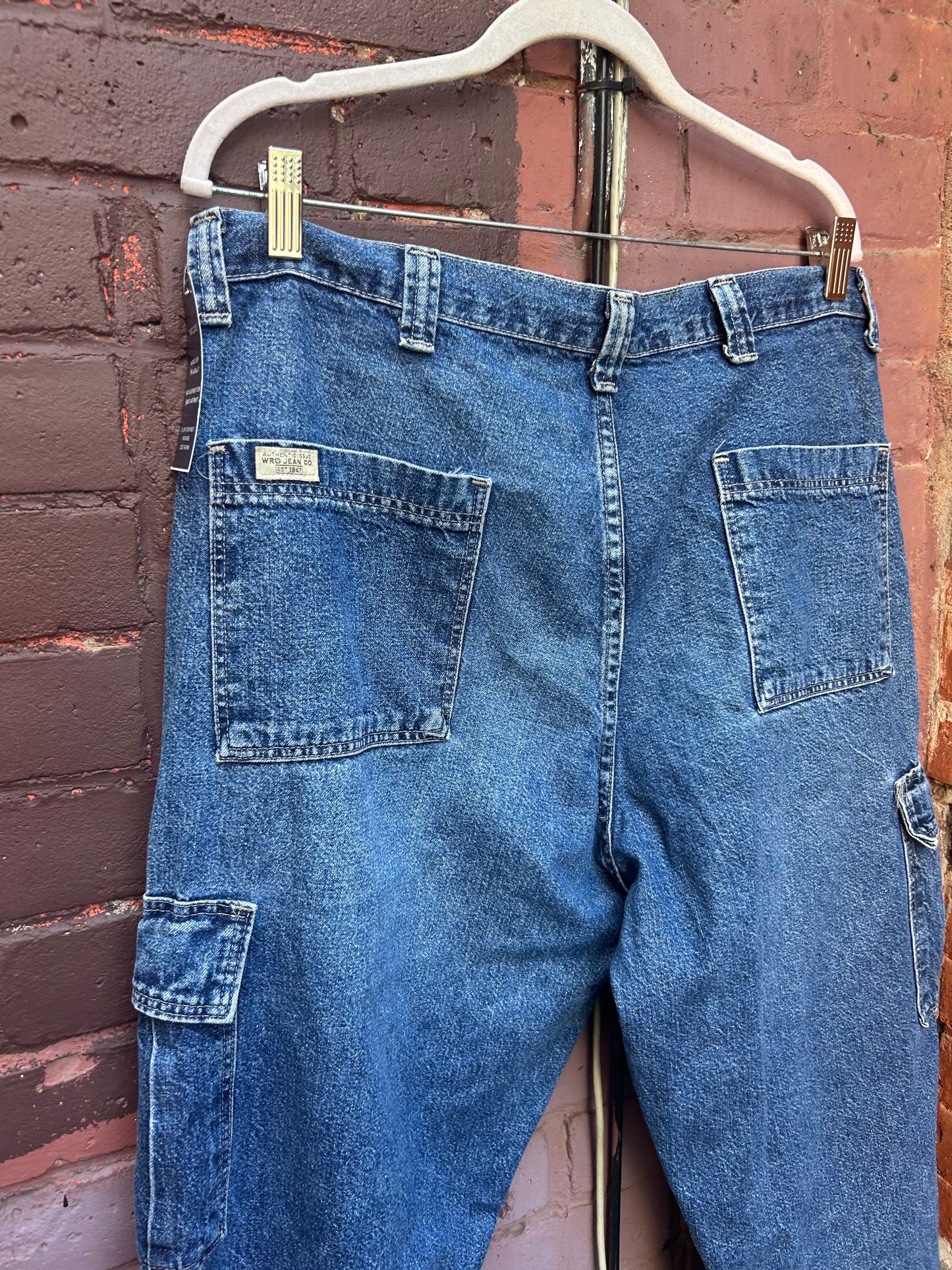Y2K Vintage Baggy Faded Blue Cargo Jeans / 36 Waist