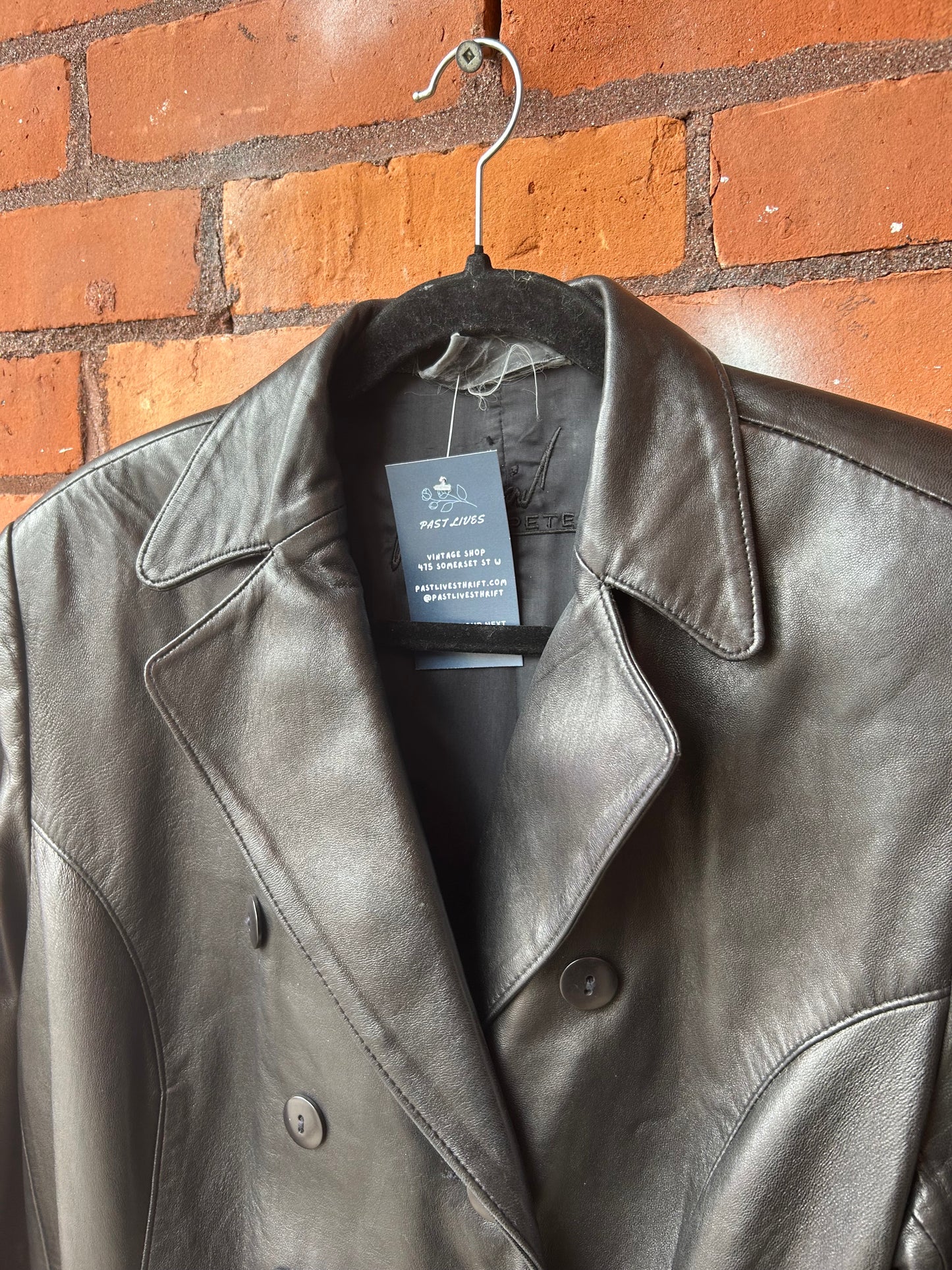 90’s Vintage Black Leather Double Breasted Jacket / Size M
