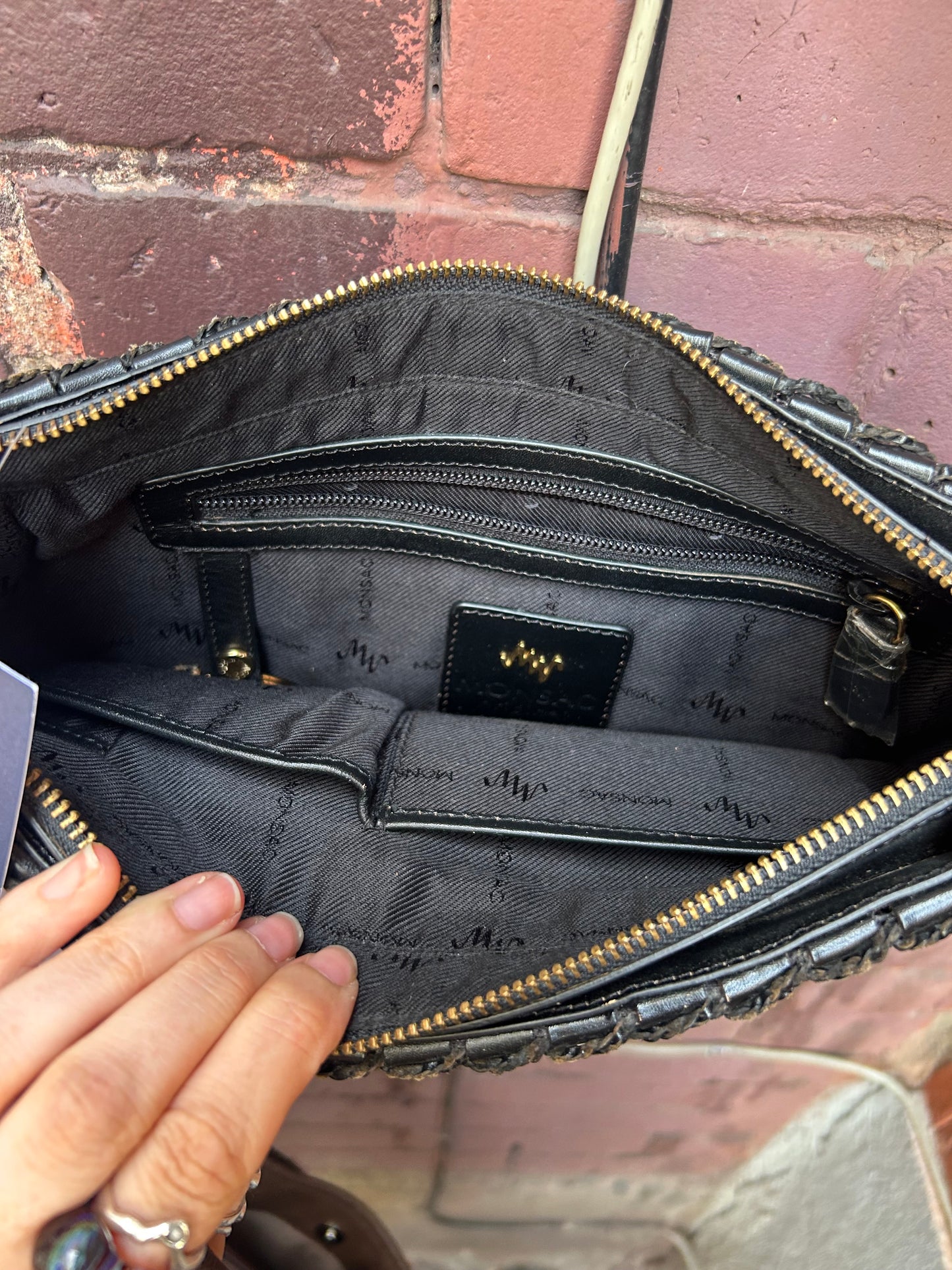 90's Vintage Black Woven Leather Shoulder Purse