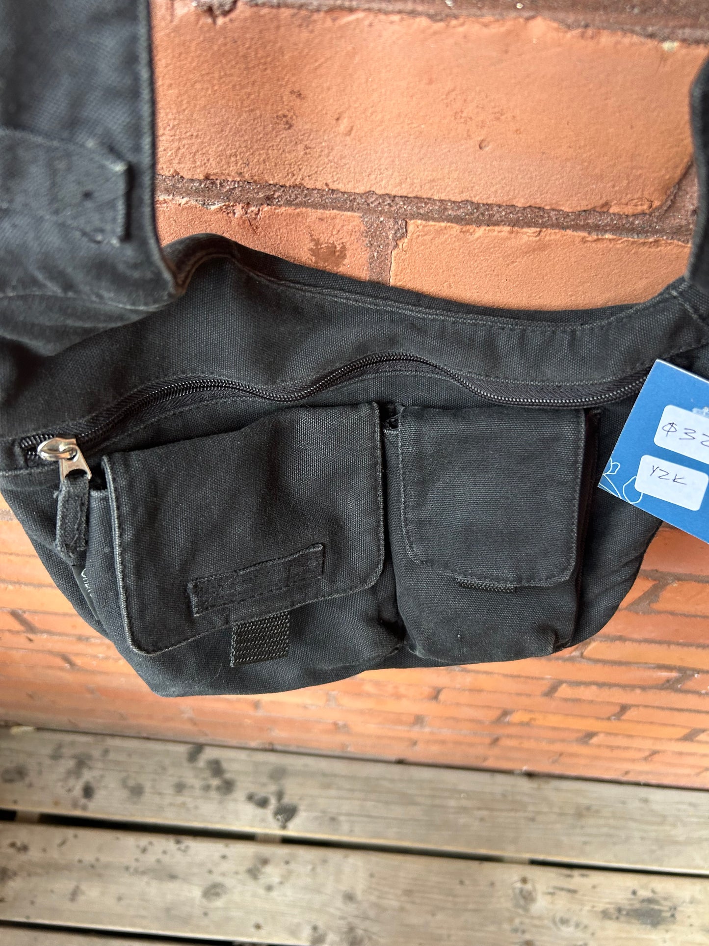 Y2K Vintage Black Canvas Cargo Crossbody Bag