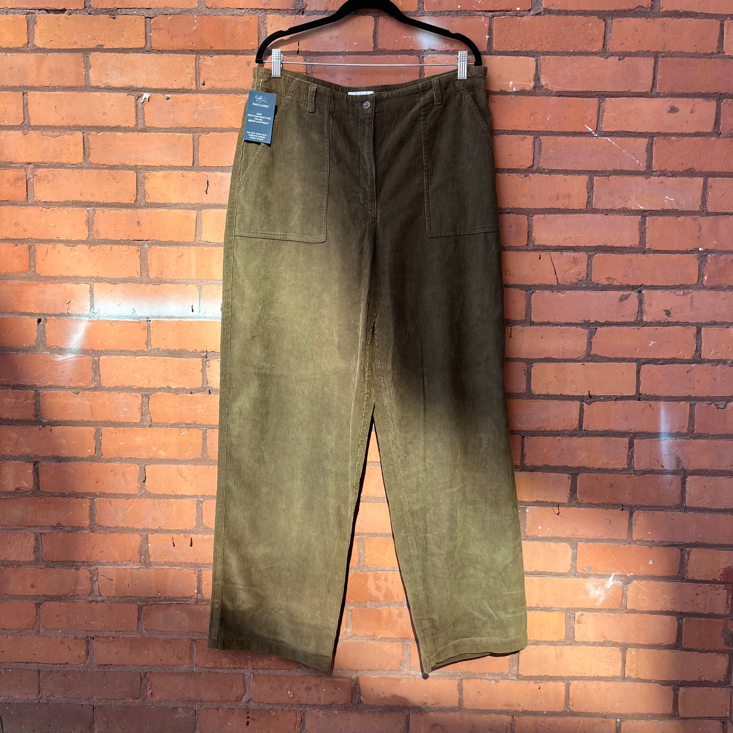 Y2K Vintage Olive Green Wide Leg Cord Pants / 36 Waist