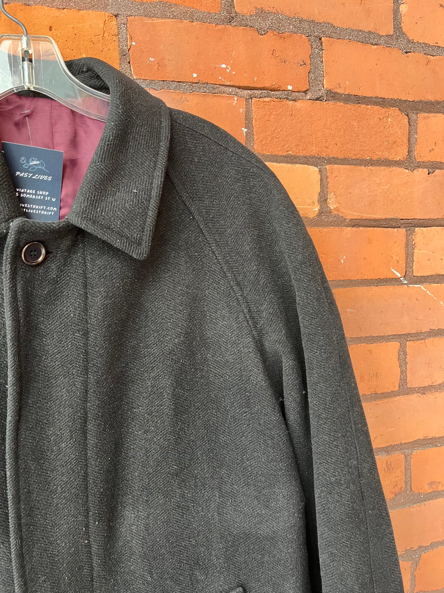 90’s Vintage Black Wool & Cashmere Over Coat / Size L