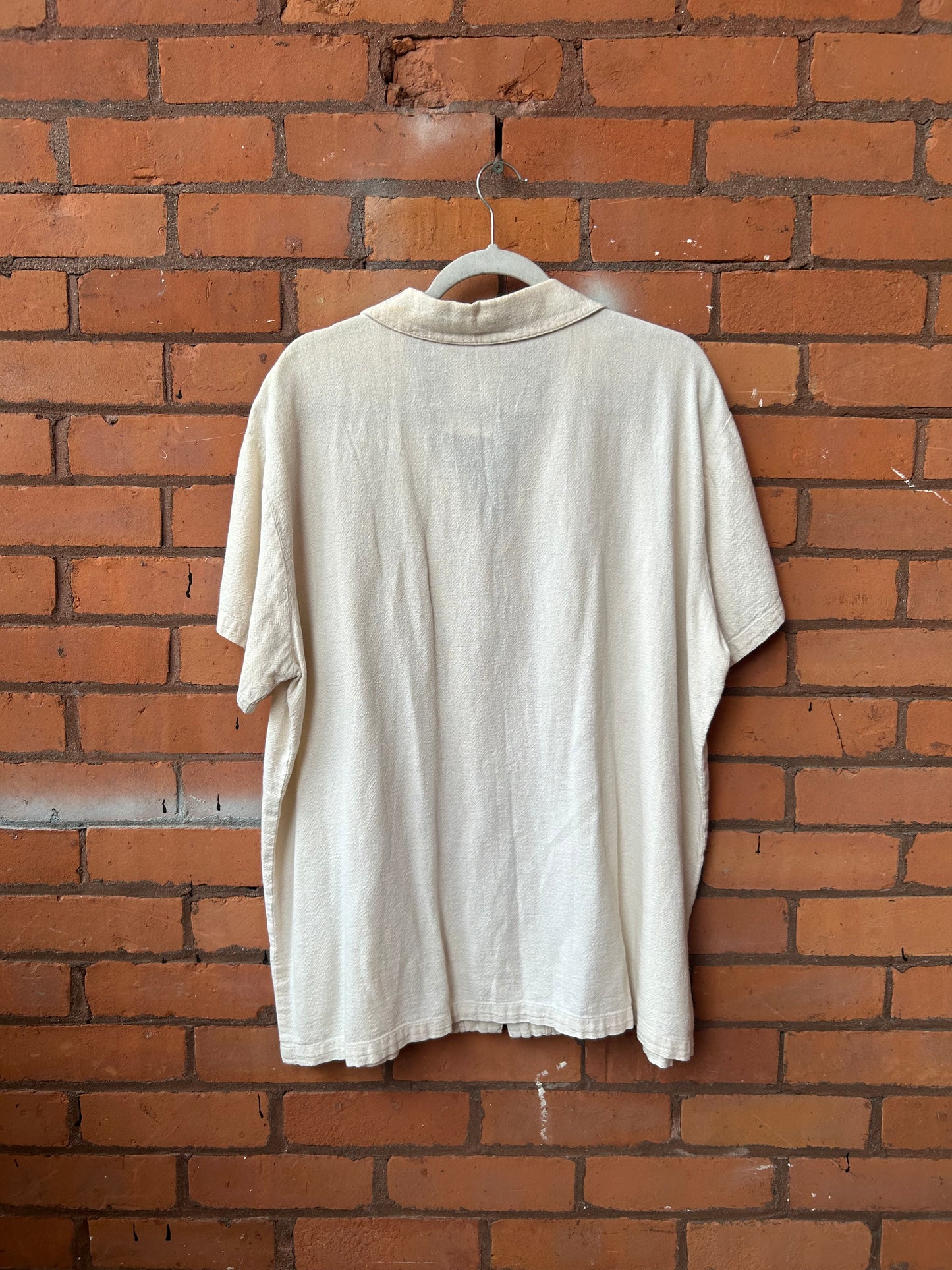 90’s Vintage Beige Cotton Button Short Sleeve Down Shirt / Size XL