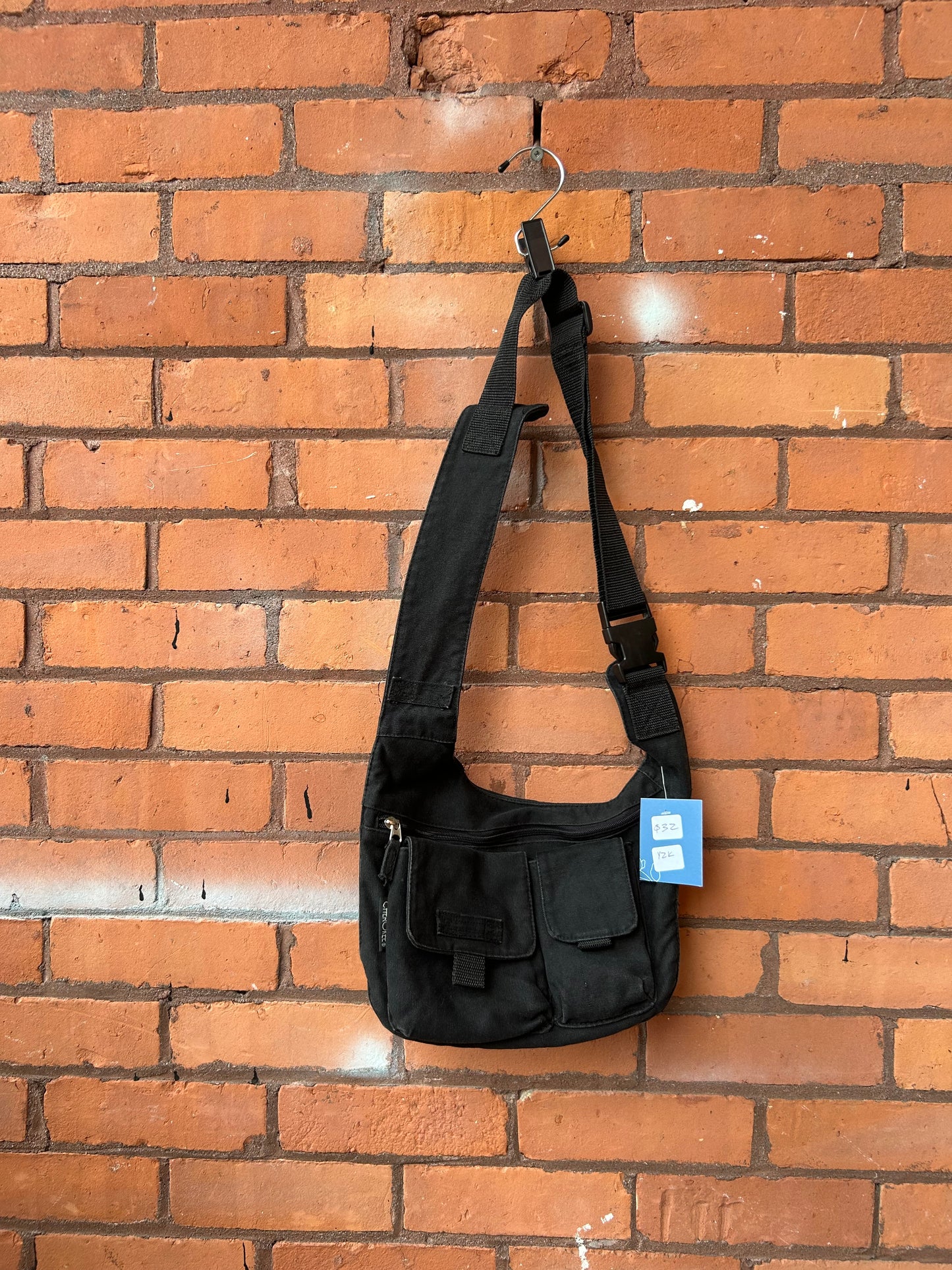 Y2K Vintage Black Canvas Cargo Crossbody Bag