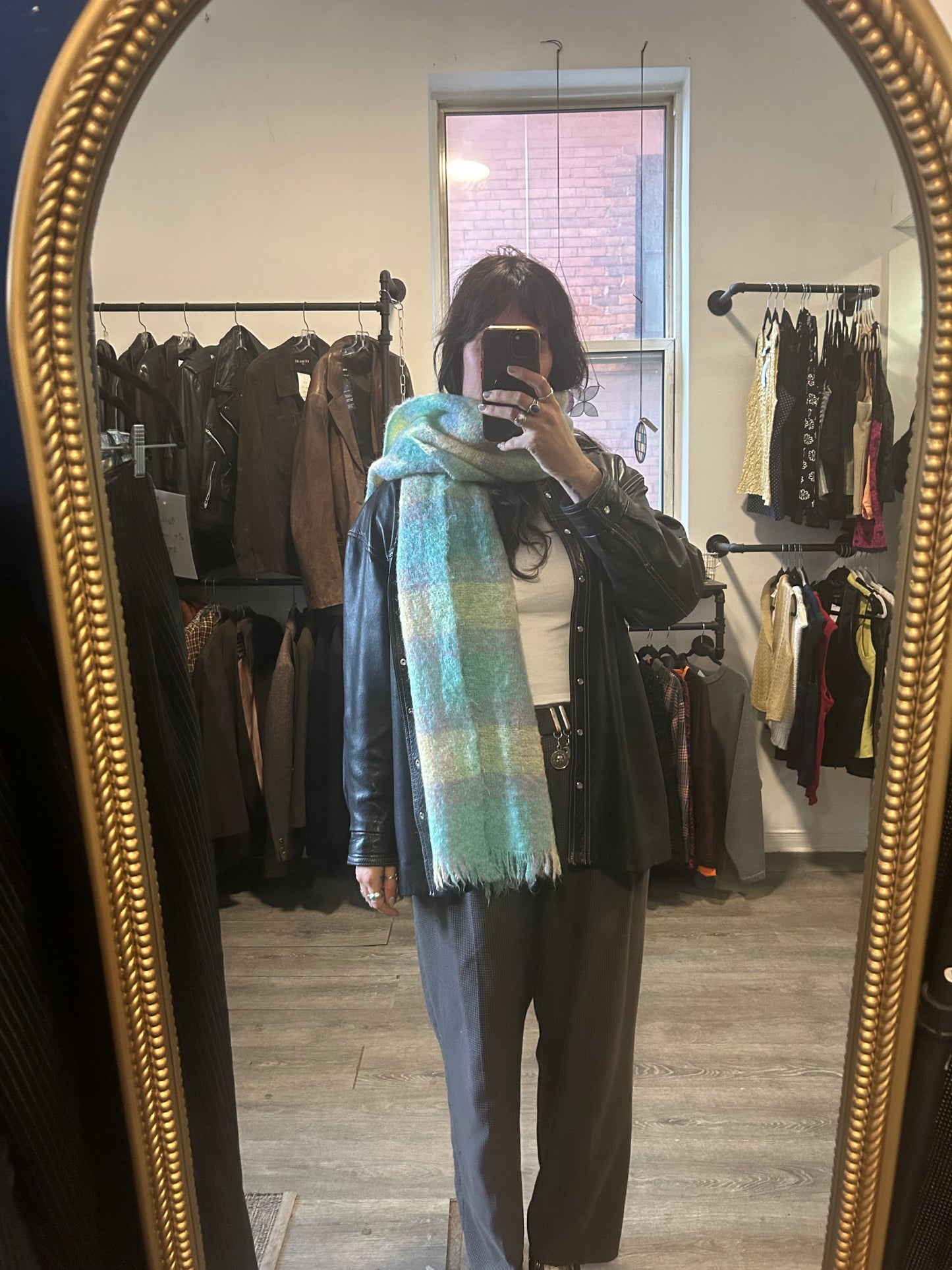 70’s Vintage Teal & Yellow Woven Mohair Blanket Scarf