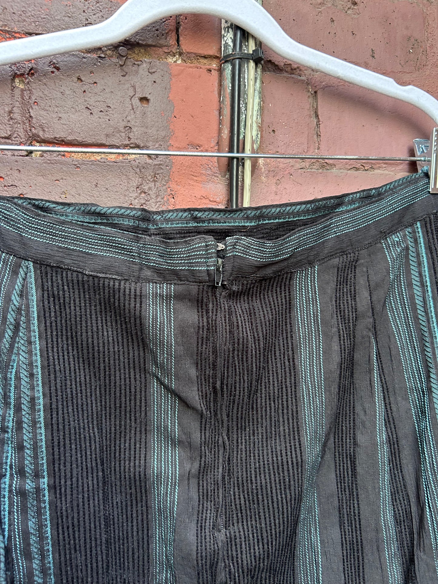 Y2K Vintage Black & Teal Striped Lace Up Maxi Skirt / 36 Waist
