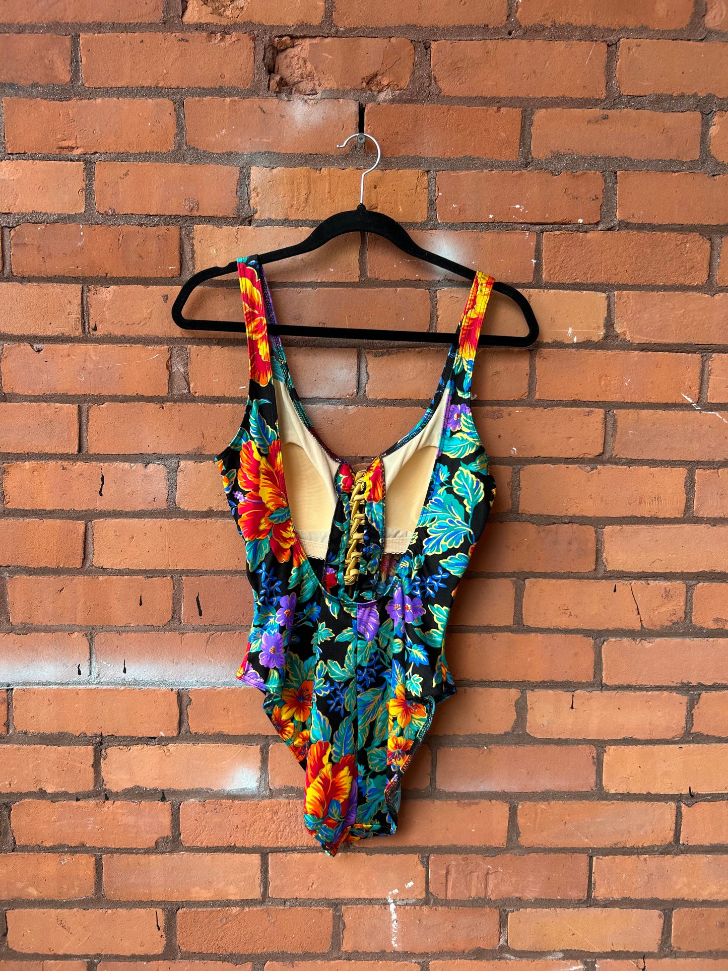 90’s Vintage Floral Lace Up Swim Suit / Size M