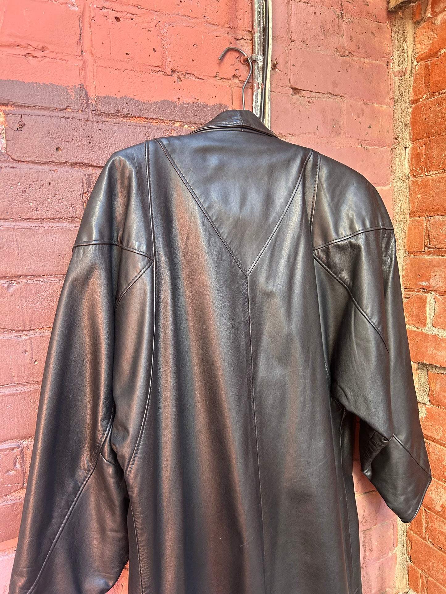90's Vintage Black Leather Double Breasted Coat / Size S