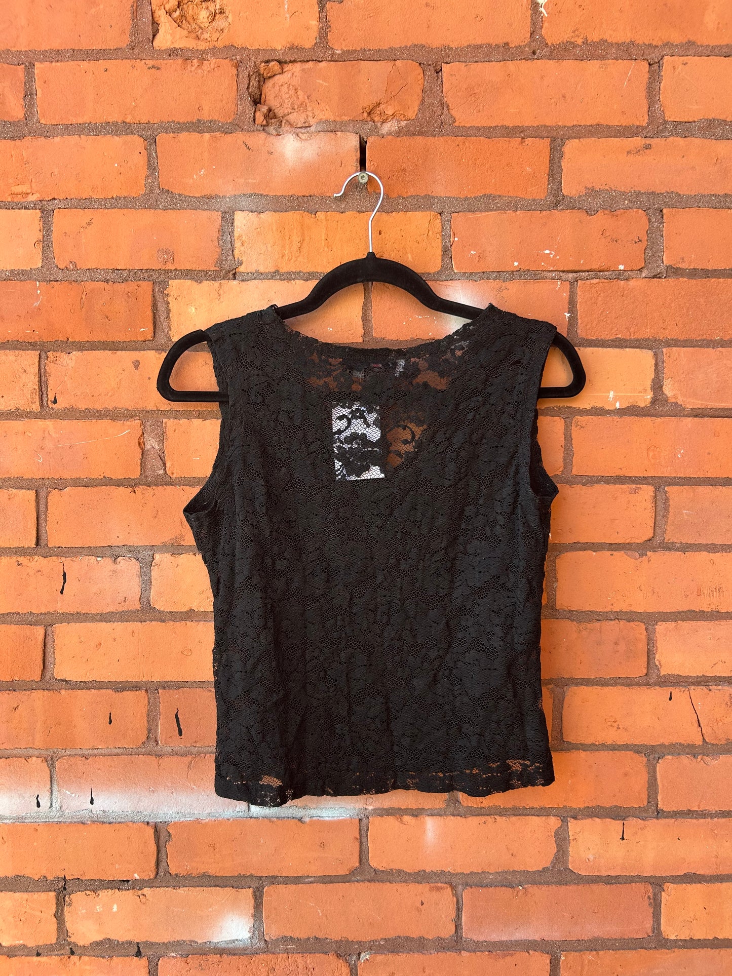 90’s Vintage Black Sheer Lace Tank Top / Size M