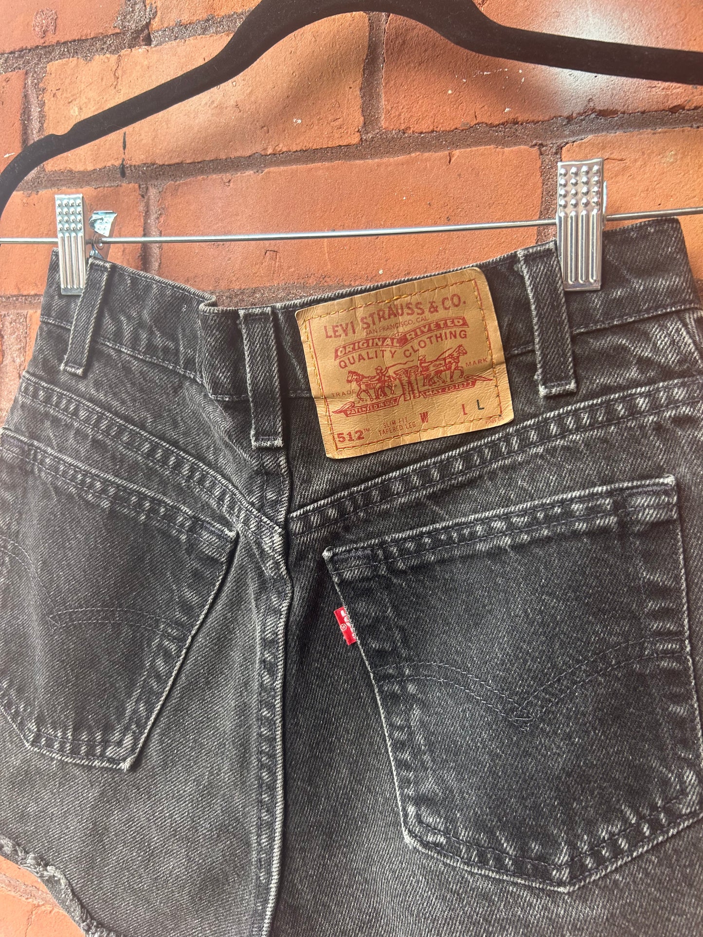 90’s Vintage Levi’s Black Thrashed Cheeky Micro Denim Shorts / 27 Waist