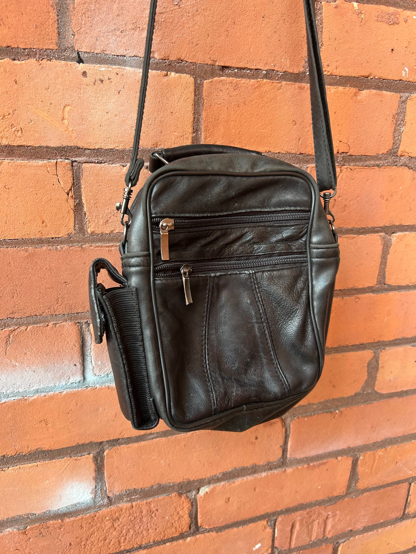 Y2K Vintage Black Leather Crossbody Cargo Purse