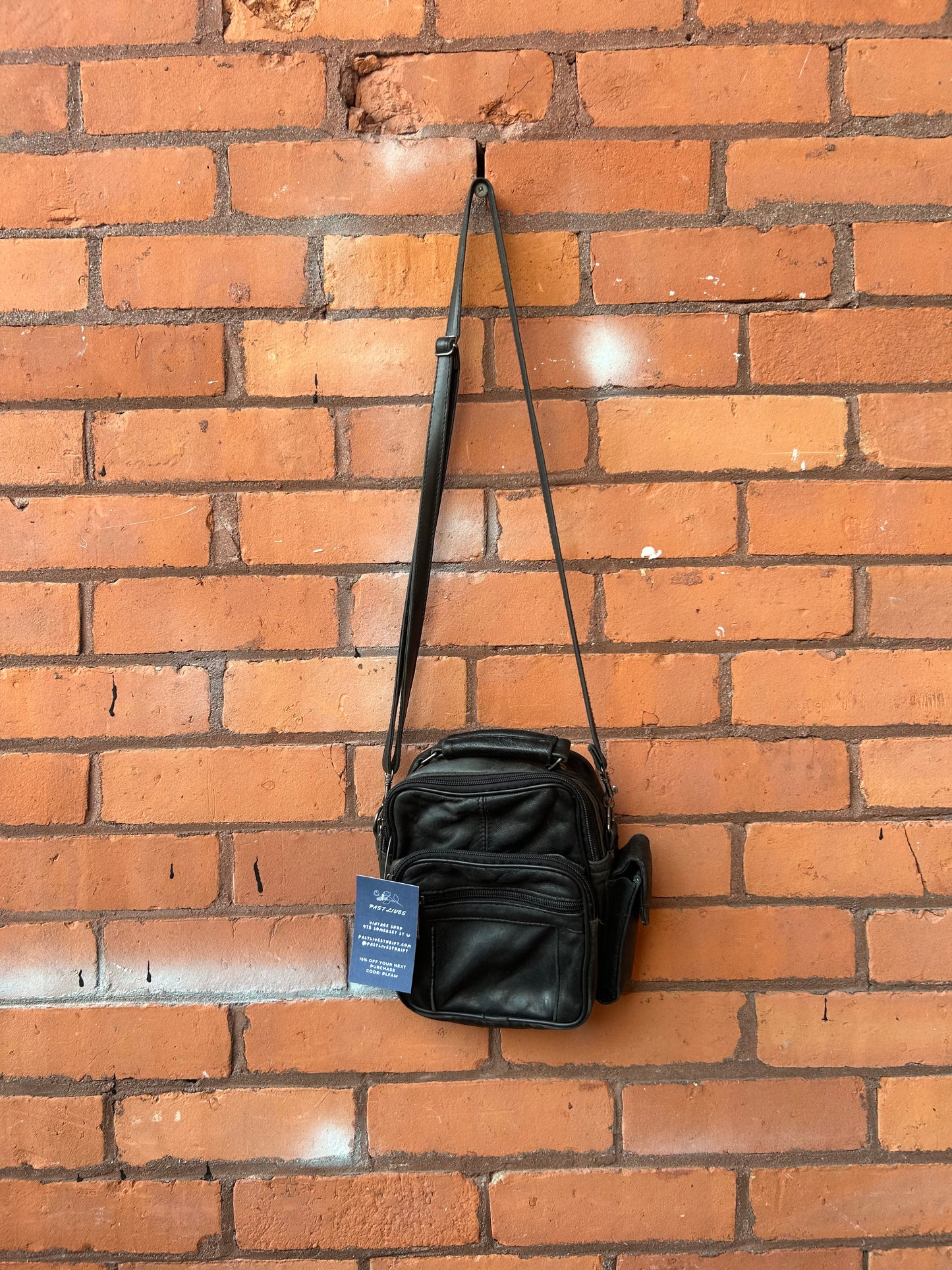 Y2K Vintage Black Leather Crossbody Cargo Purse
