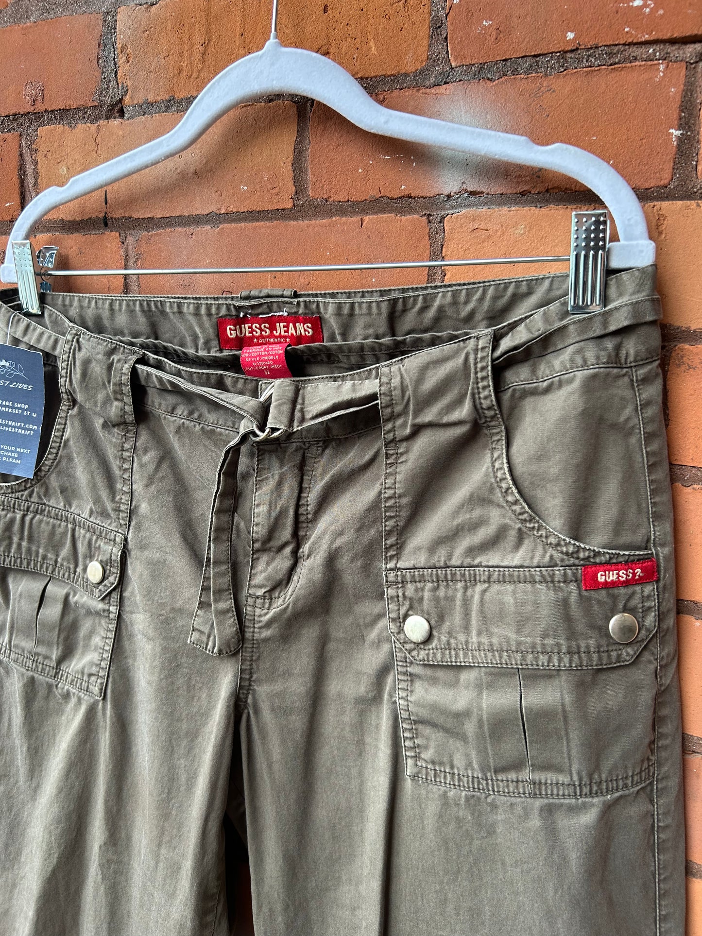 Y2K Vintage Guess Green Mid Rise Cargo Pants / 36 Waist
