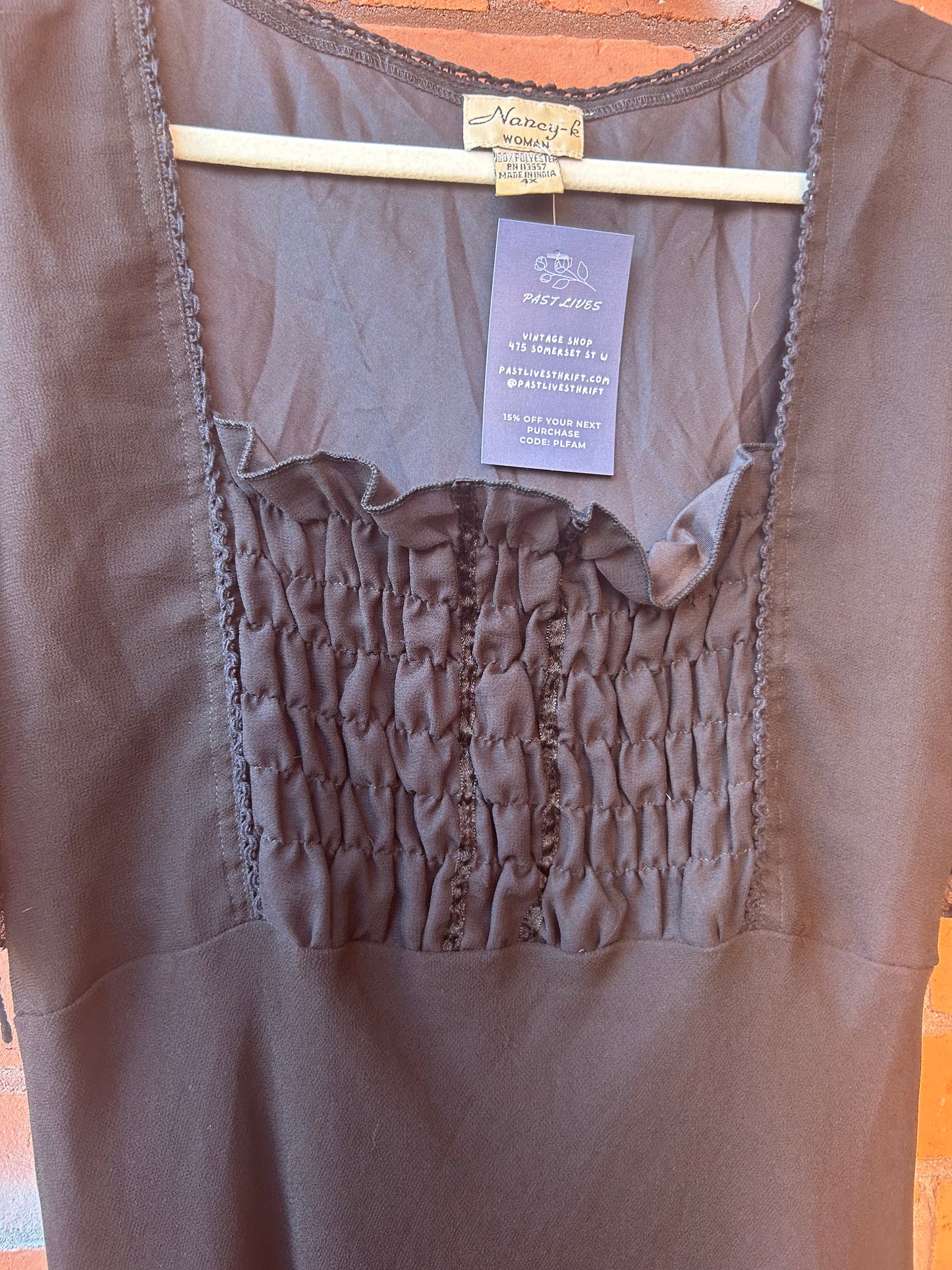 90’s Vintage Black Flutter Sleeve Midi Dress / Size 4X