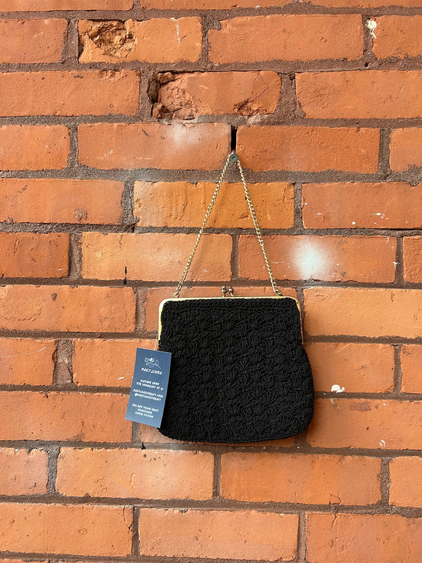 80’s Vintage Black Beaded Chain Purse